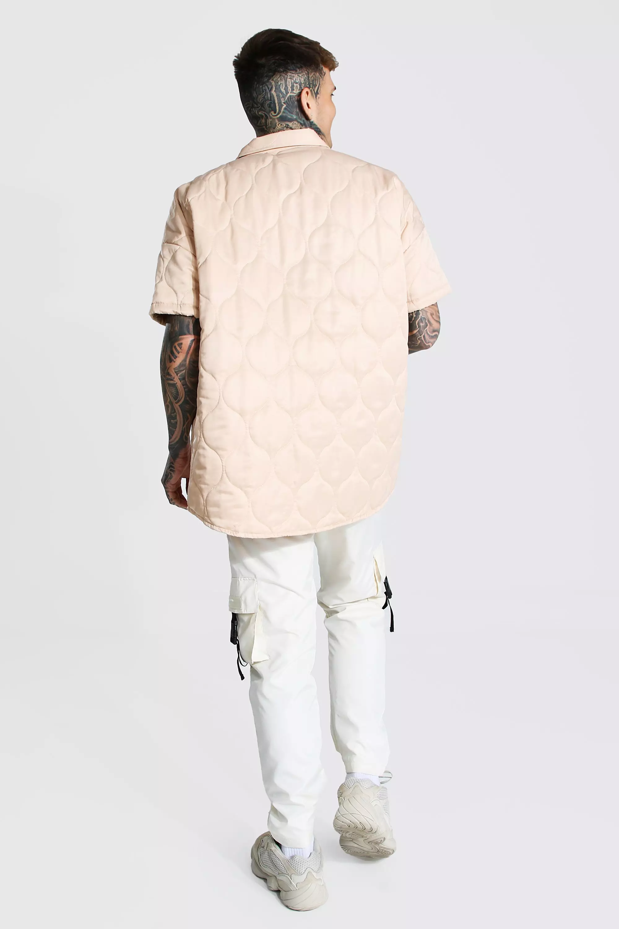 Beige Oversized Short Sleeve Quilted Shirt alternative image