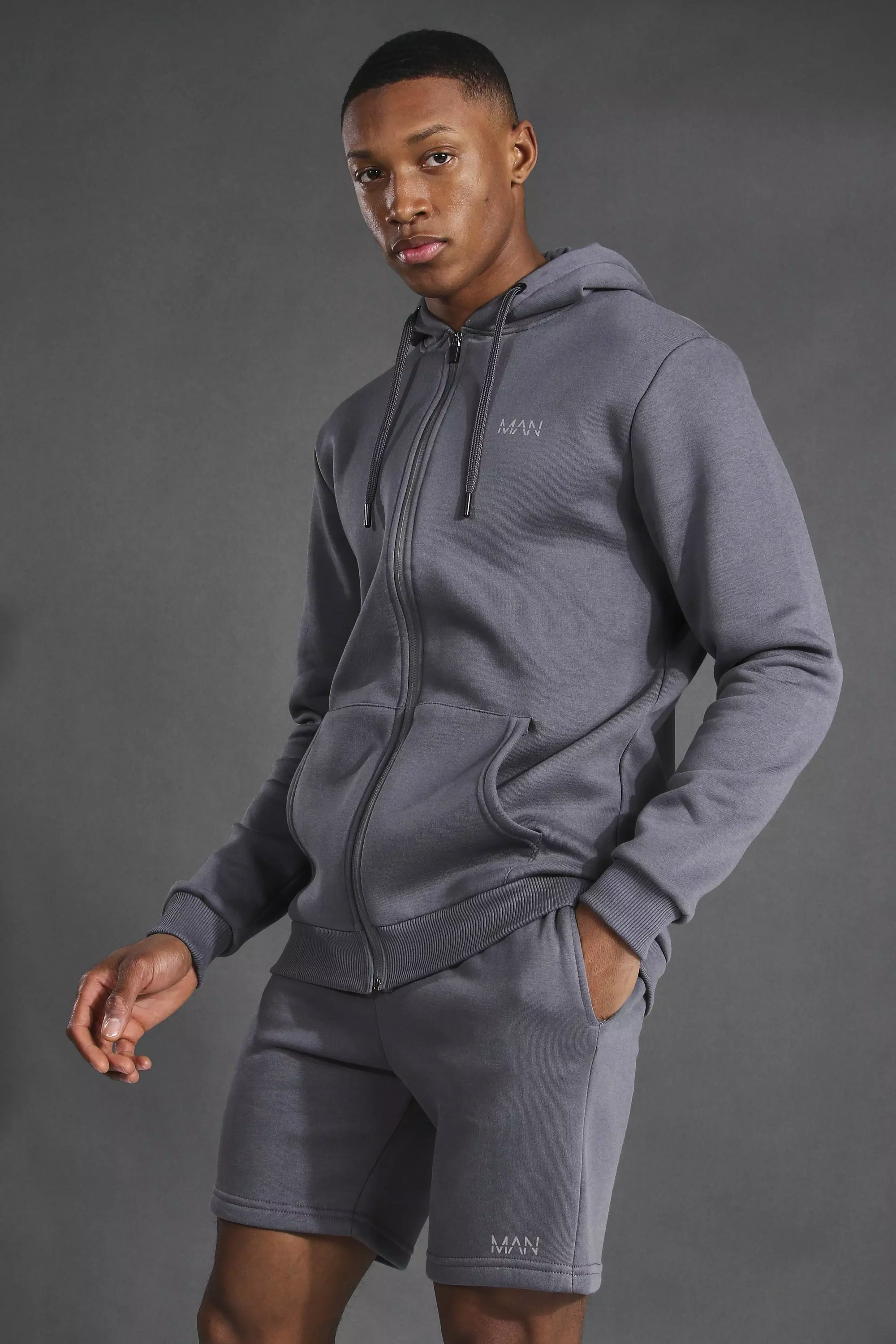 Man Active Zip Through Hoodie Short Set boohooMAN