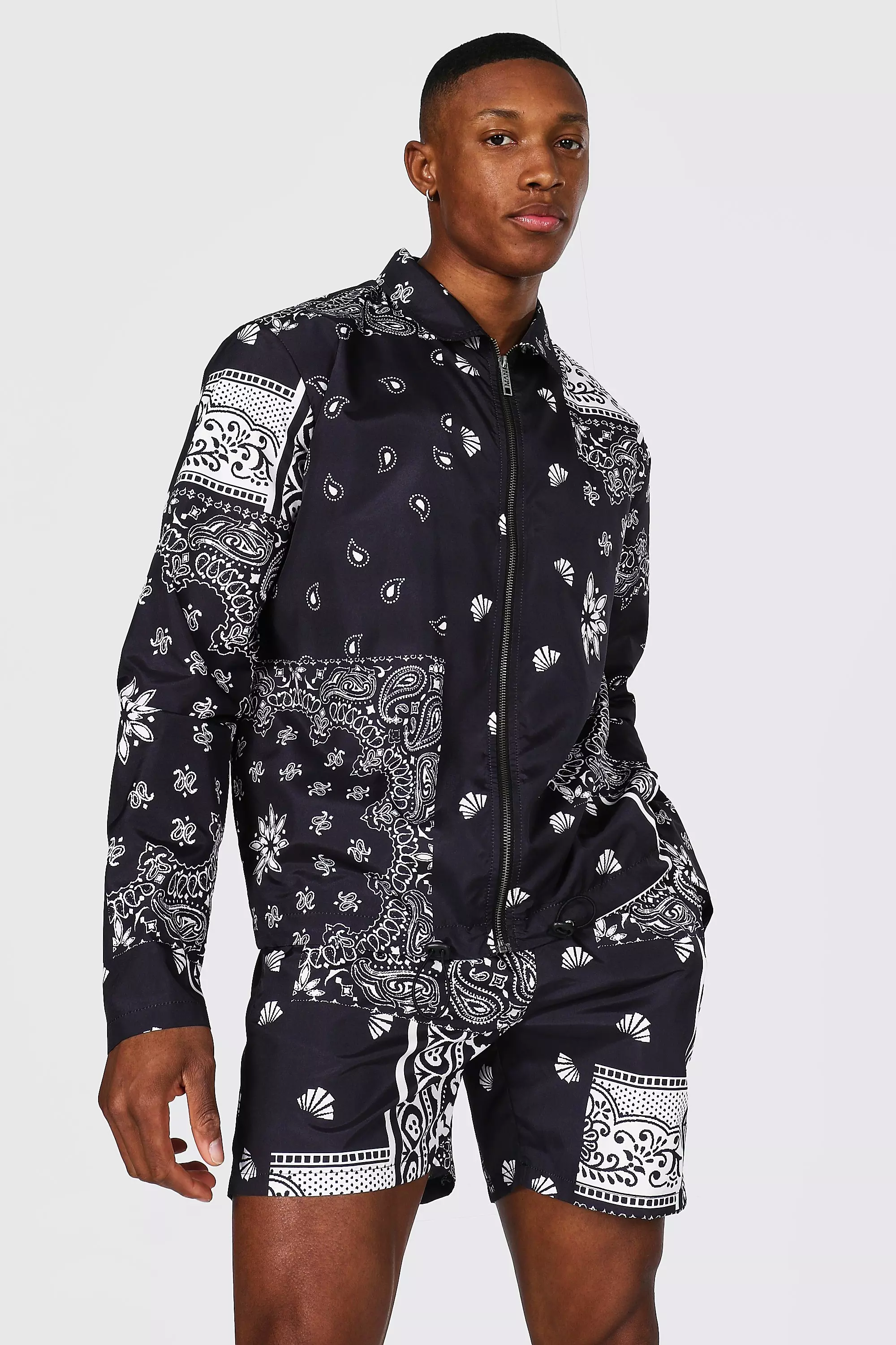 Black Bandana Coach Jacket And Shorts