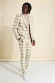 Ecru Skinny Check Double Breasted Suit Jacket