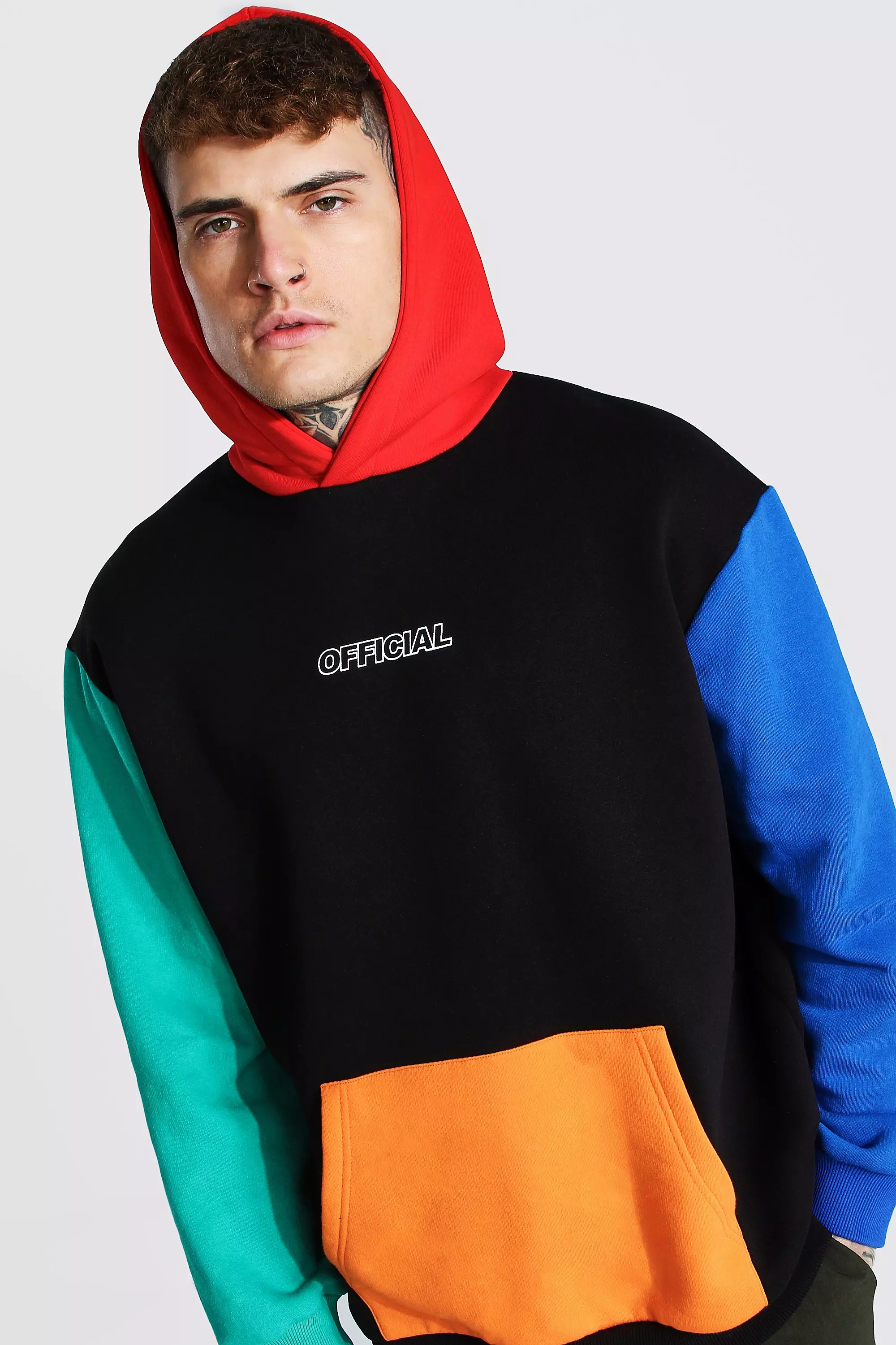 Oversized Official Colour Block Hoodie boohooMAN