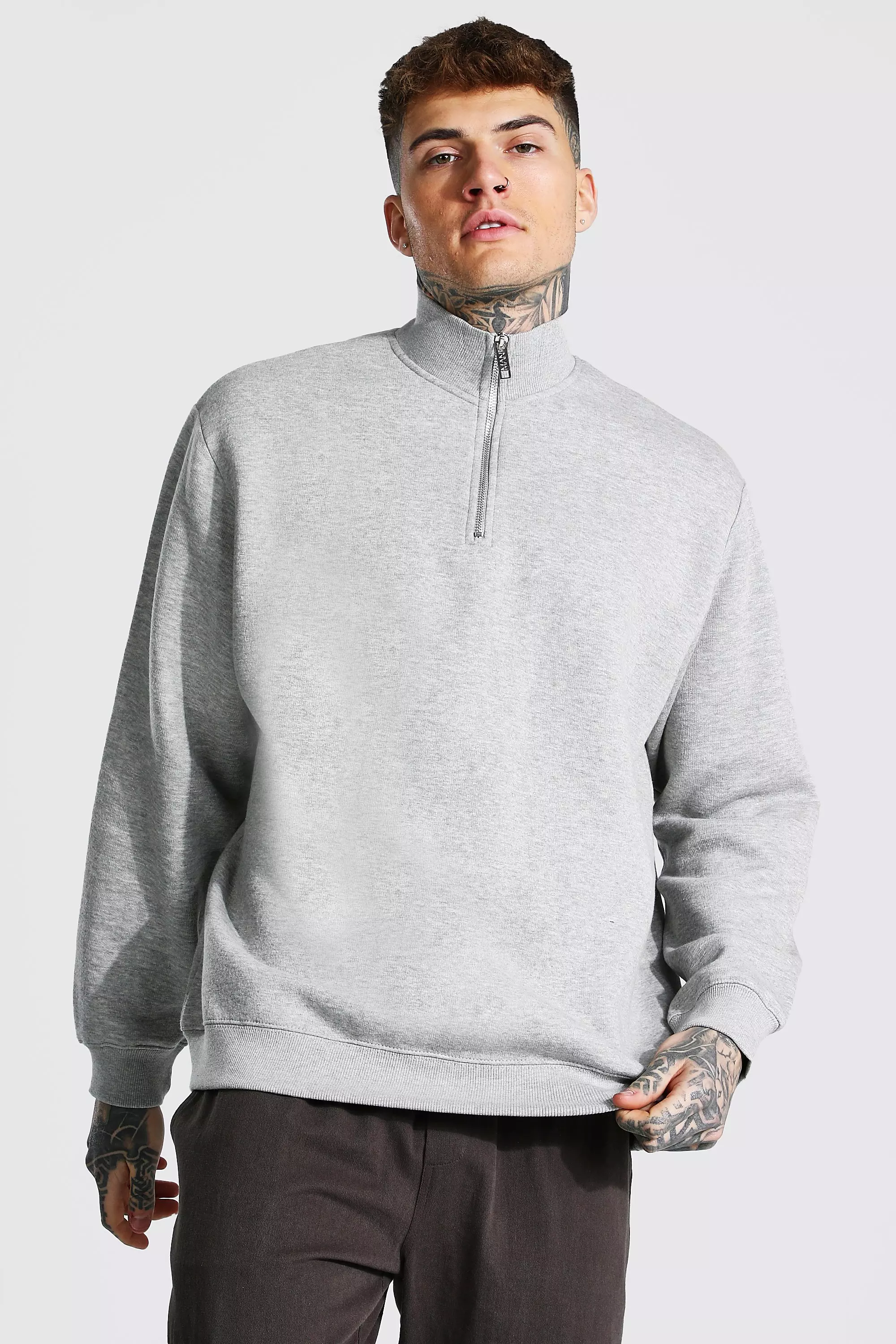 Grey marl Oversized Half Zip Funnel Neck Sweatshirt alternative image