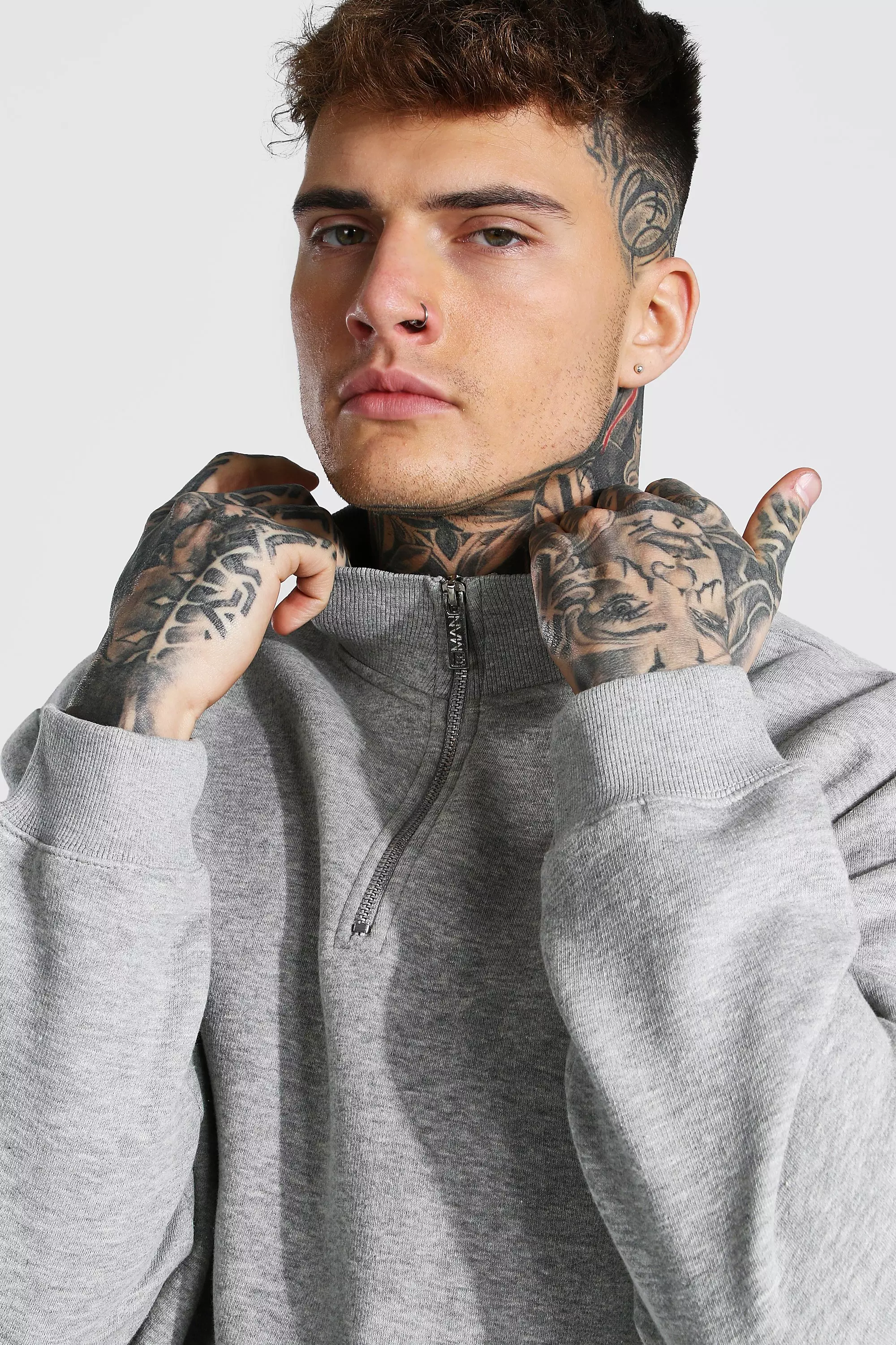 Grey marl Oversized Half Zip Funnel Neck Sweatshirt alternative image