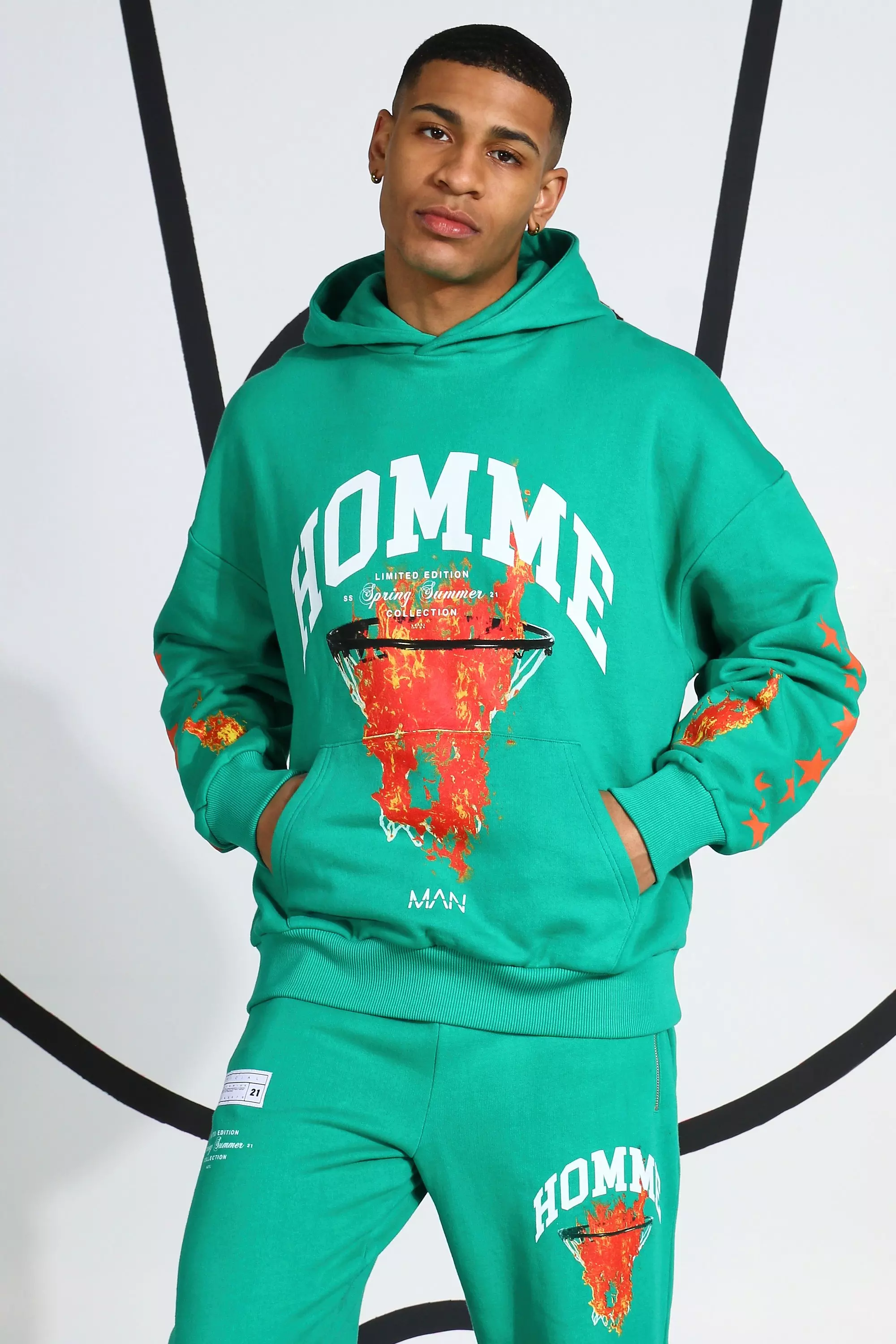 Homme Flames Hoodie boohooMAN USA