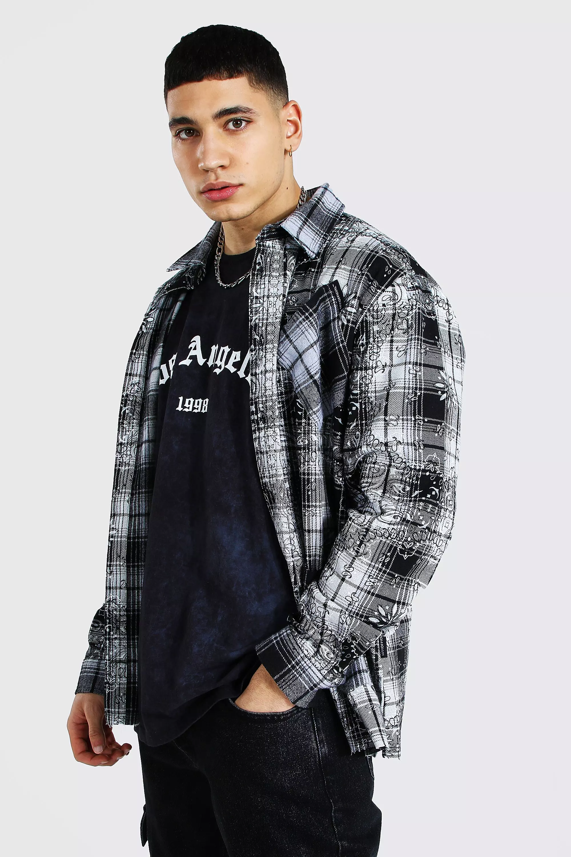 Offcl Bandana Print Check Overshirt | boohooMAN USA