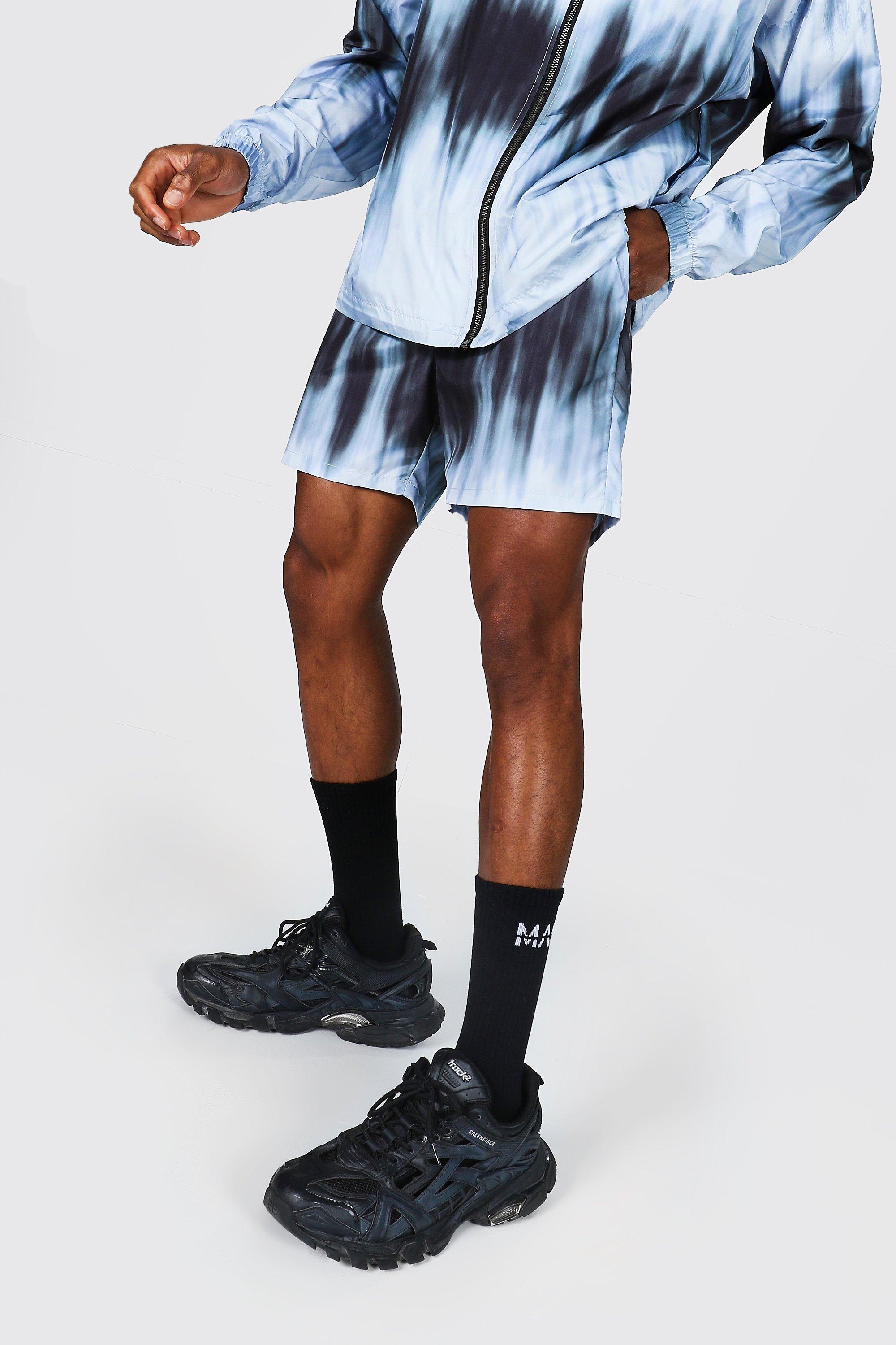 Grey Mid Length Tie Dye Shell Shorts