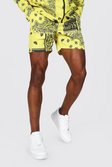 Mid Length Bandana Print Shell Shorts, Yellow