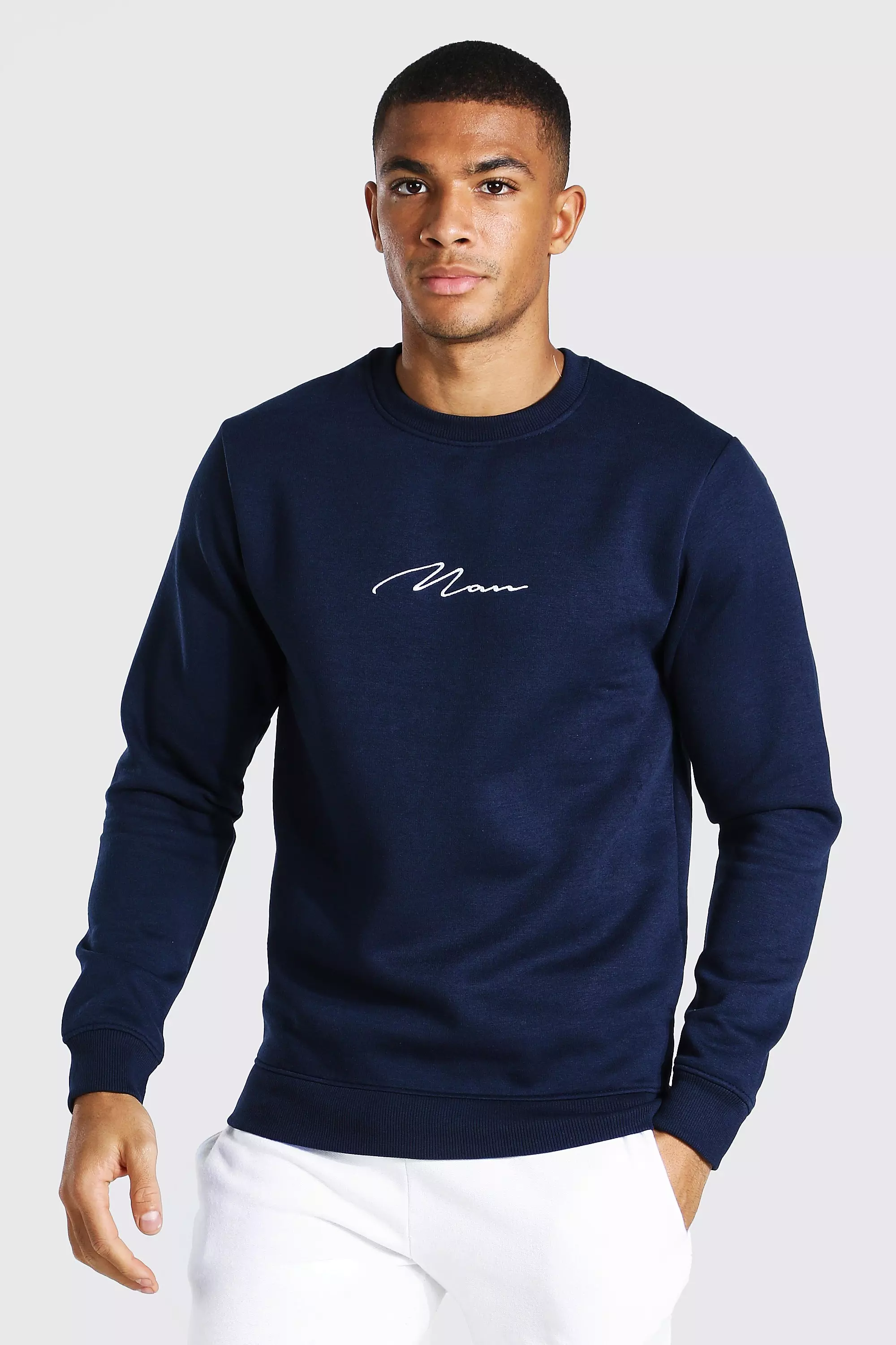 Slim Fit Man Signature Crew Neck Sweatshirt boohooMAN