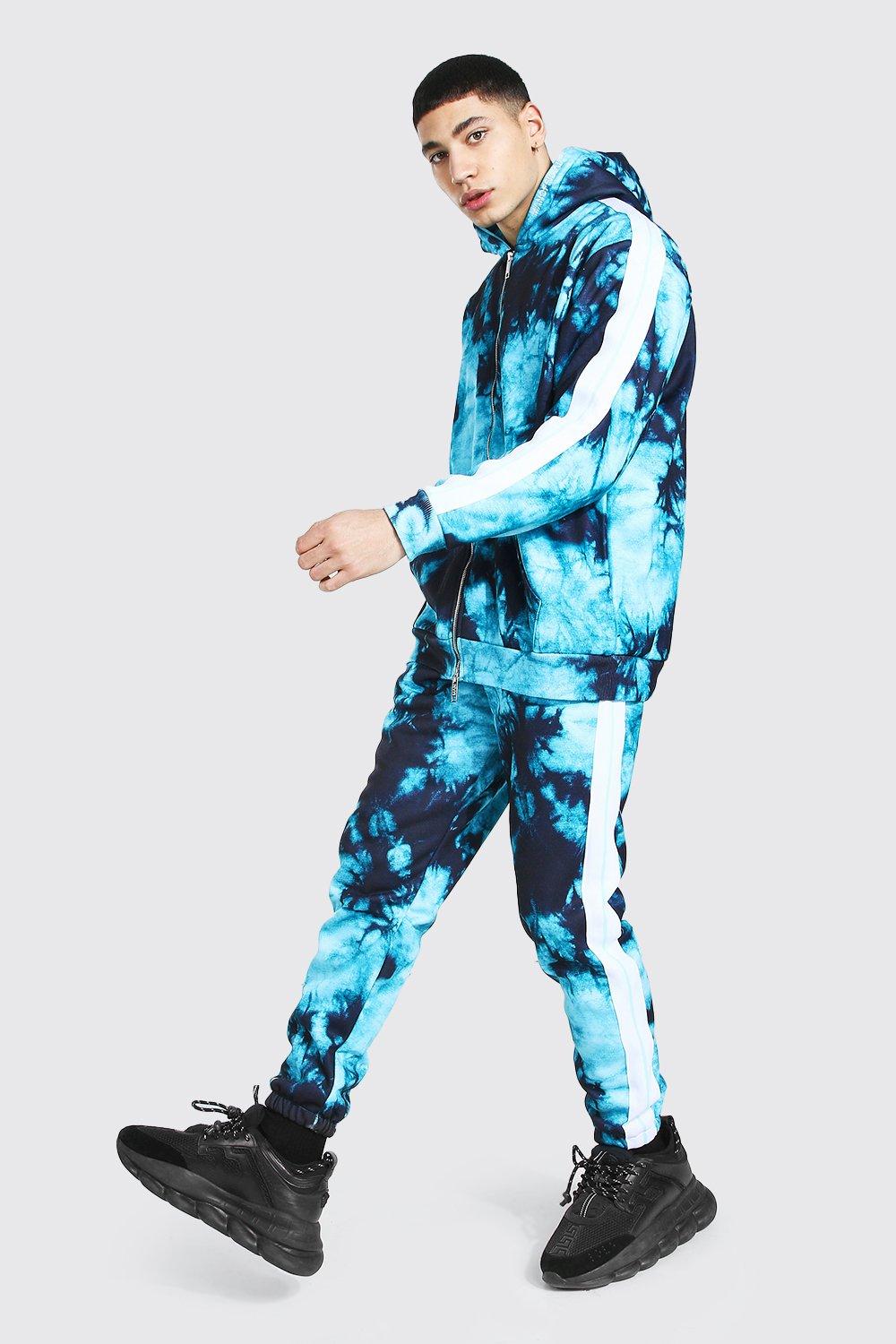 Oversized Man Tie Dye Dual Zip Tape Tracksuit boohooMAN