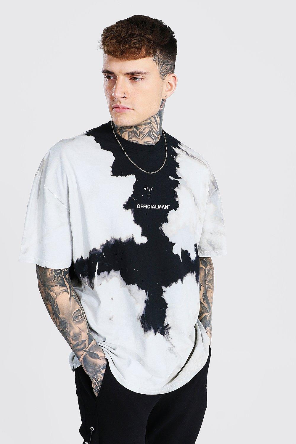 boohoo Mens Oversized Bleach Tie Dye Graphic T-Shirt - Grey