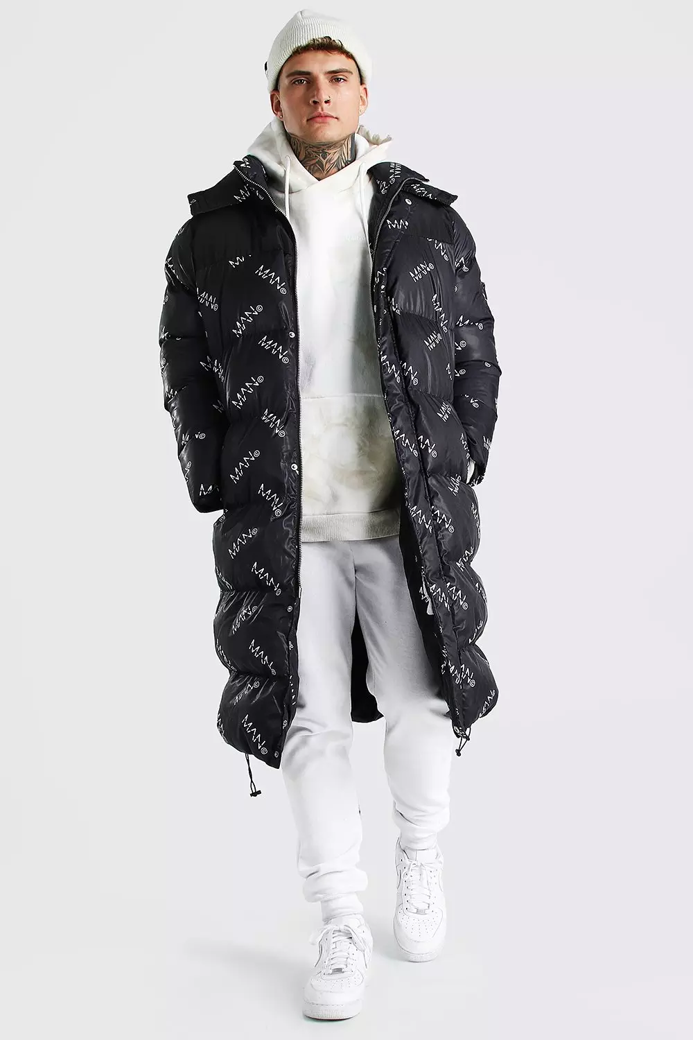 Mens long length puffer coat sale