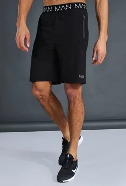 Black Tall Man Active Gym Shorts With Zip Pockets