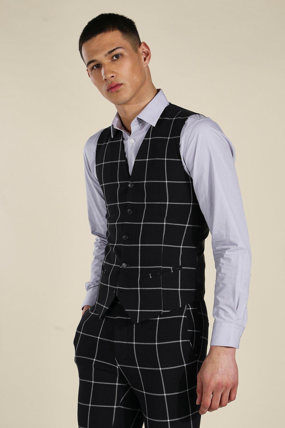 Black Super Skinny Check Waistcoat