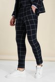 Super Skinny Large Check Suit Trousers, Black