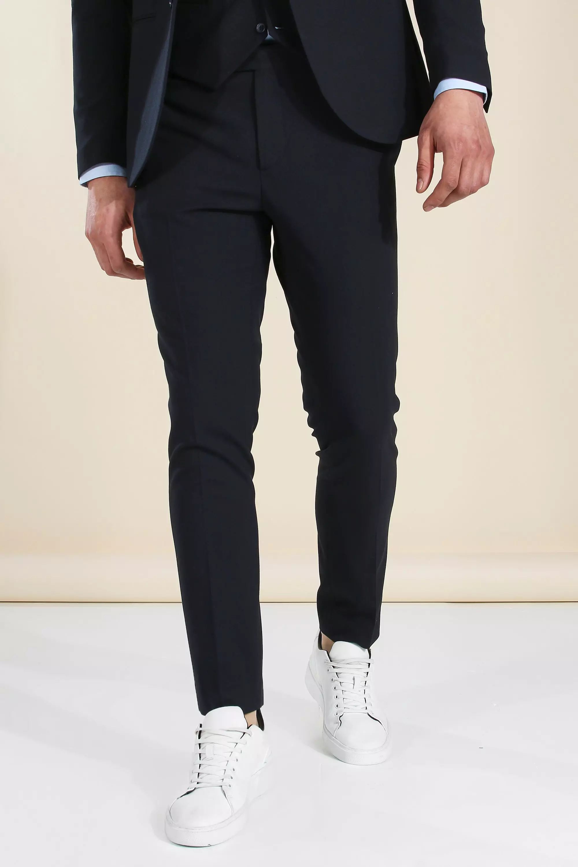 Skinny Dark Navy Suit Trousers boohooMAN UK