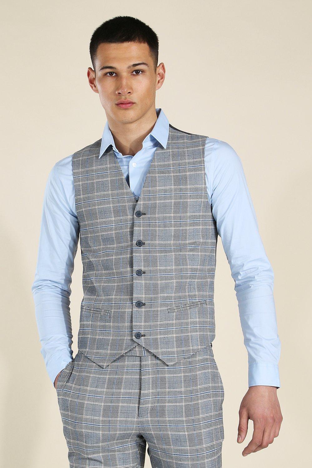 Grey blue check on sale waistcoat