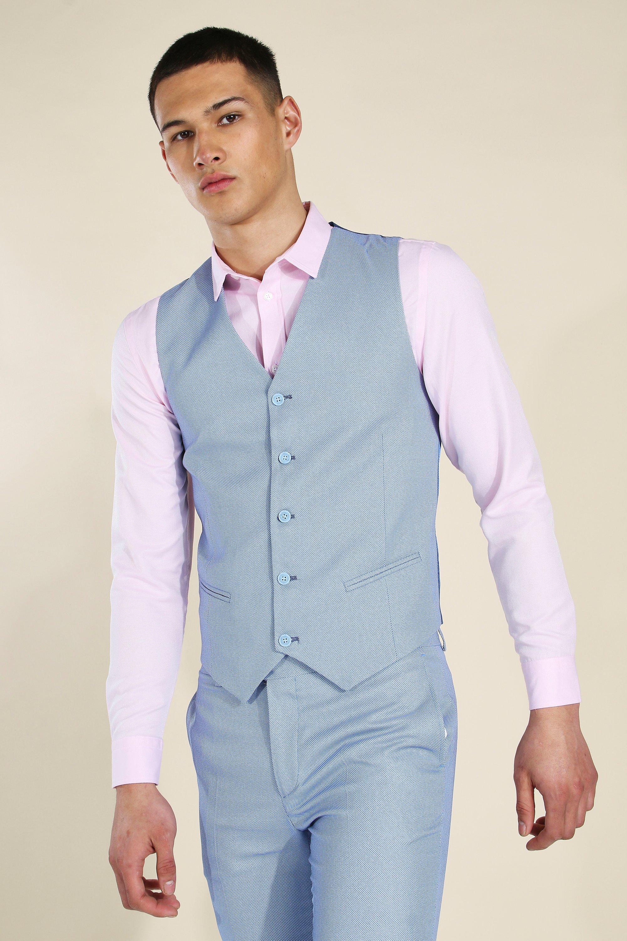 Skinny Blue Textured Waistcoat