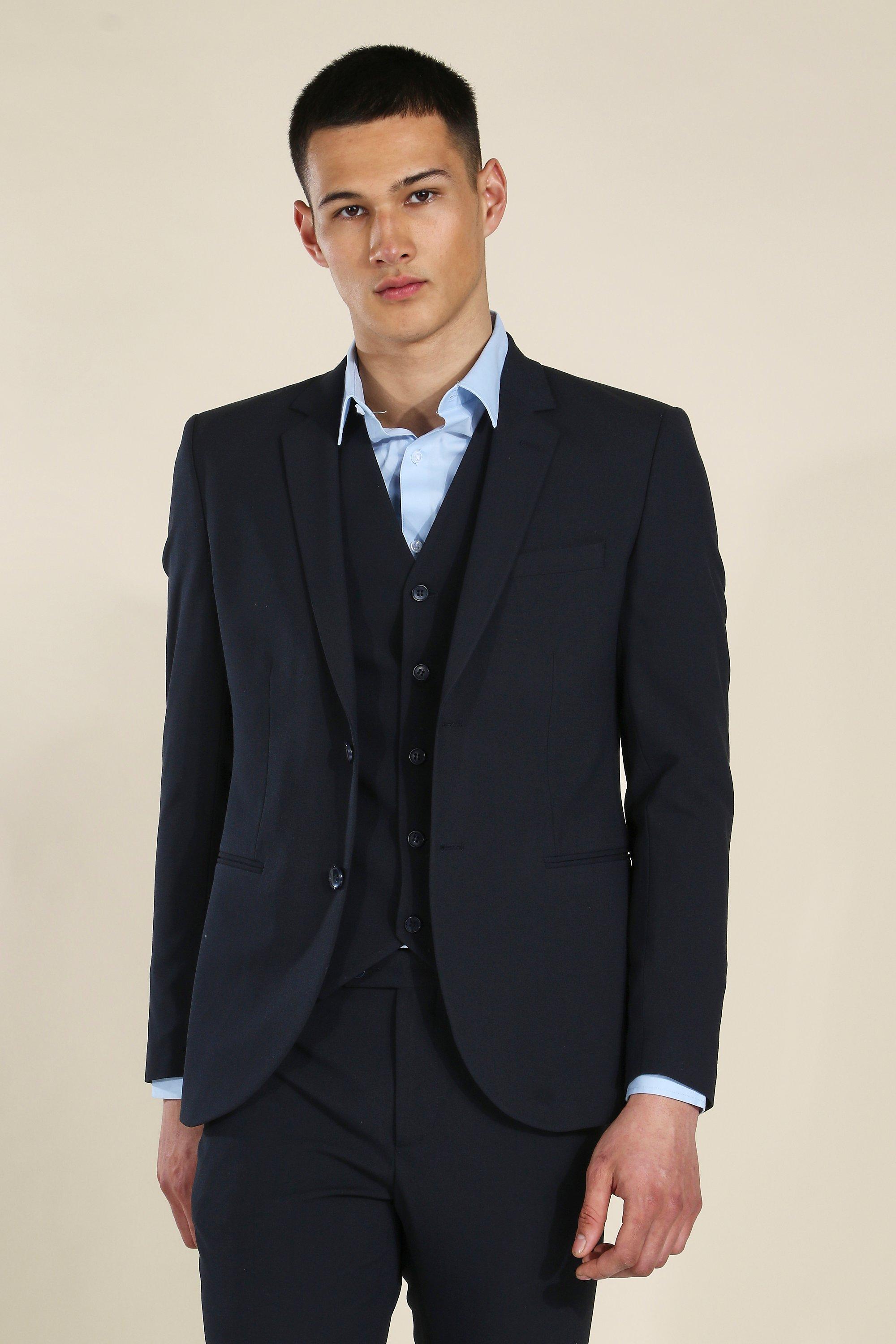 Veste skinny bleu marine foncé à boutonnage unique , Navy