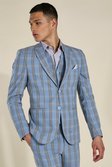 Skinny Blue Check Single Breasted Jacket