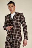 Skinny Brown Check Single Breasted Jacket