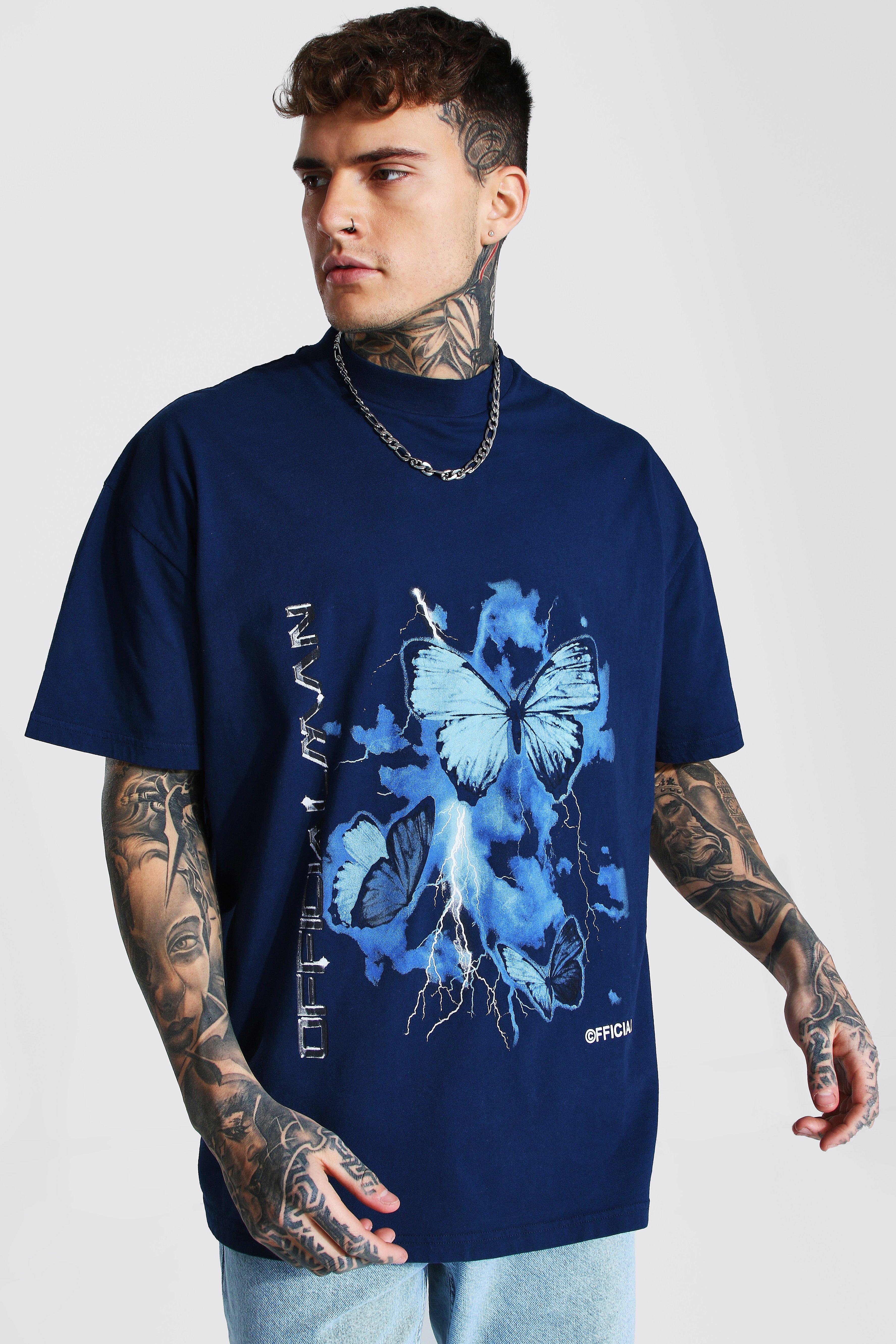 BoohooMAN Plus Oversized Vintage Palm Graphic T-shirt in Blue for Men