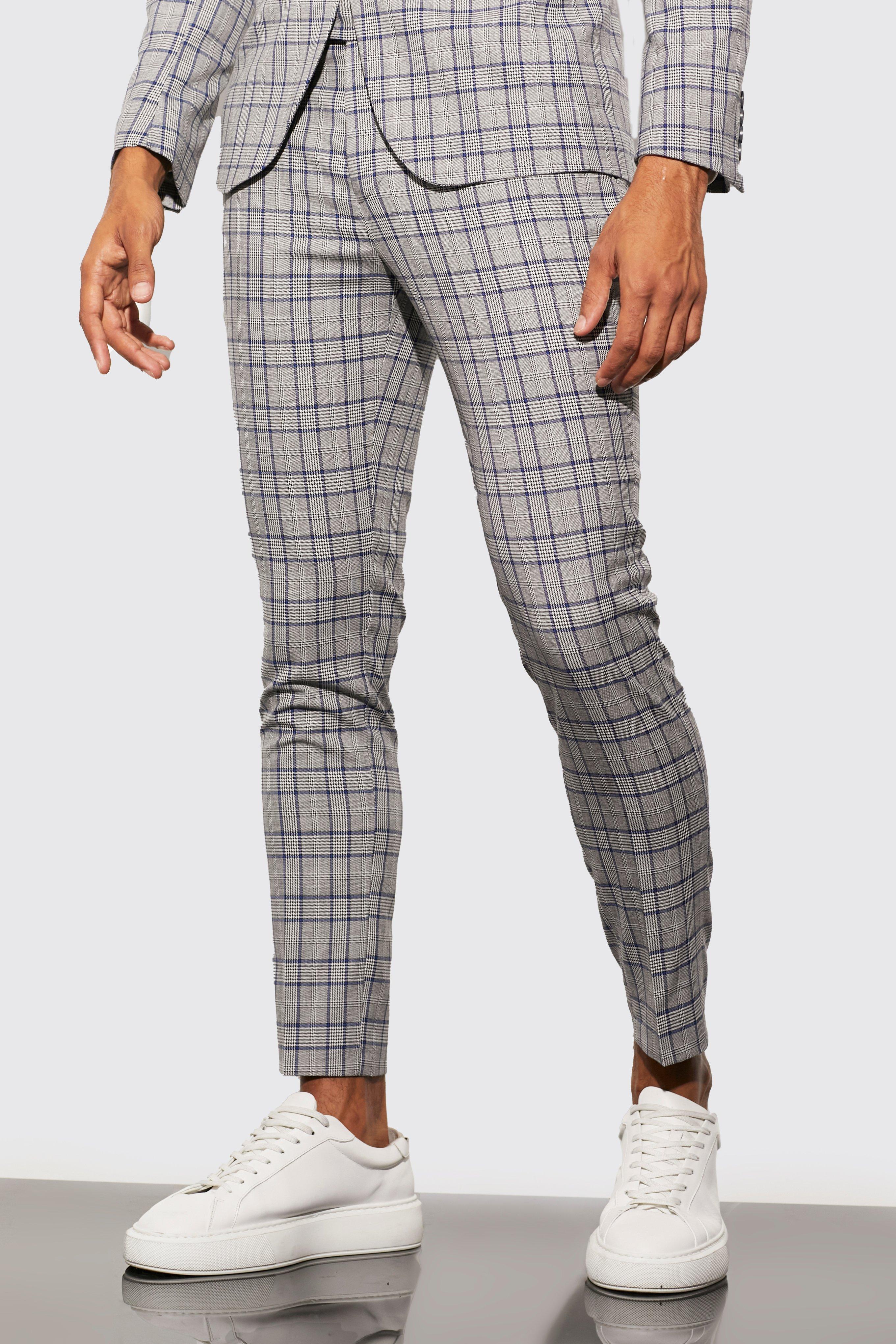 Mens checkered clearance skinny trousers