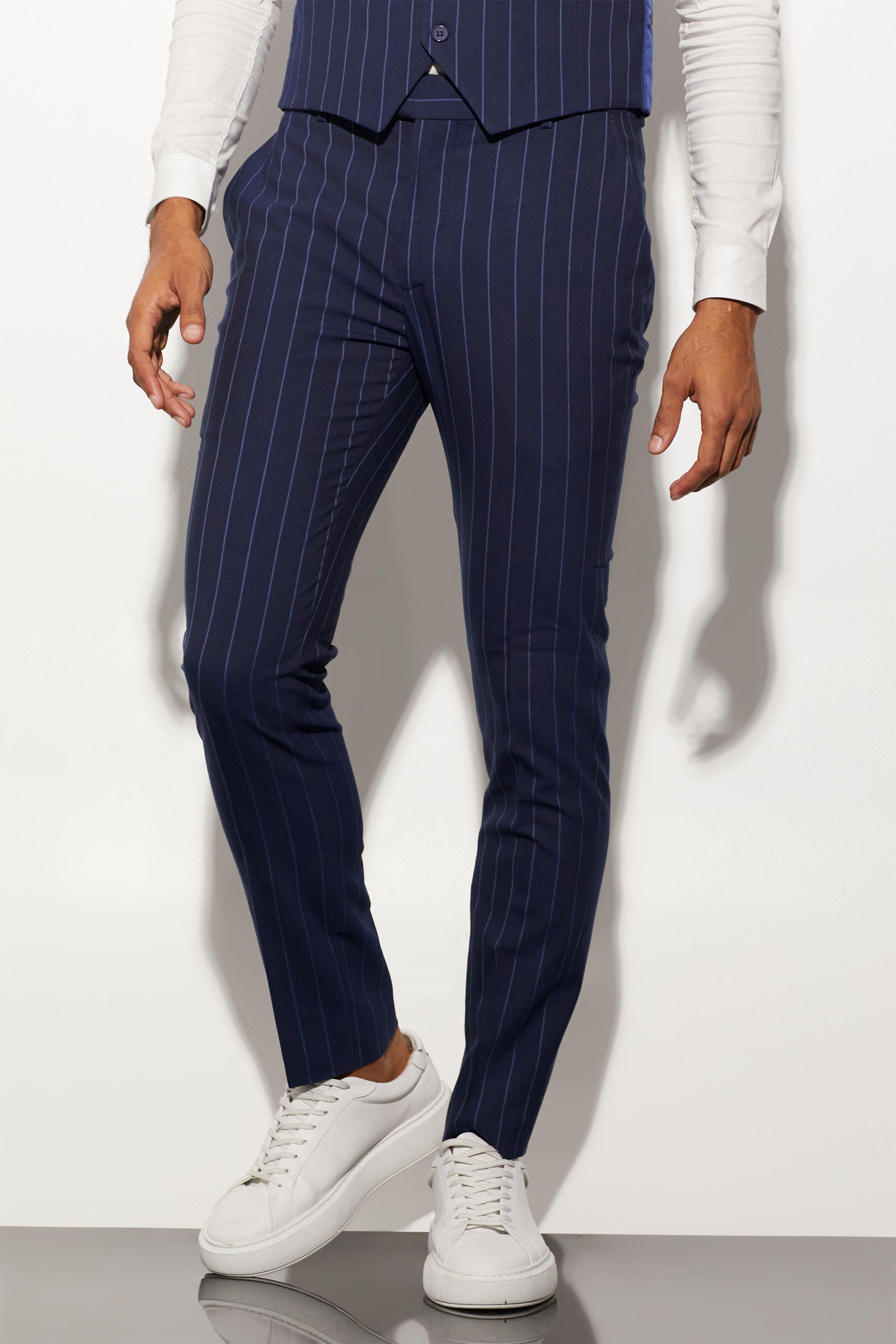 Navy striped trousers mens online