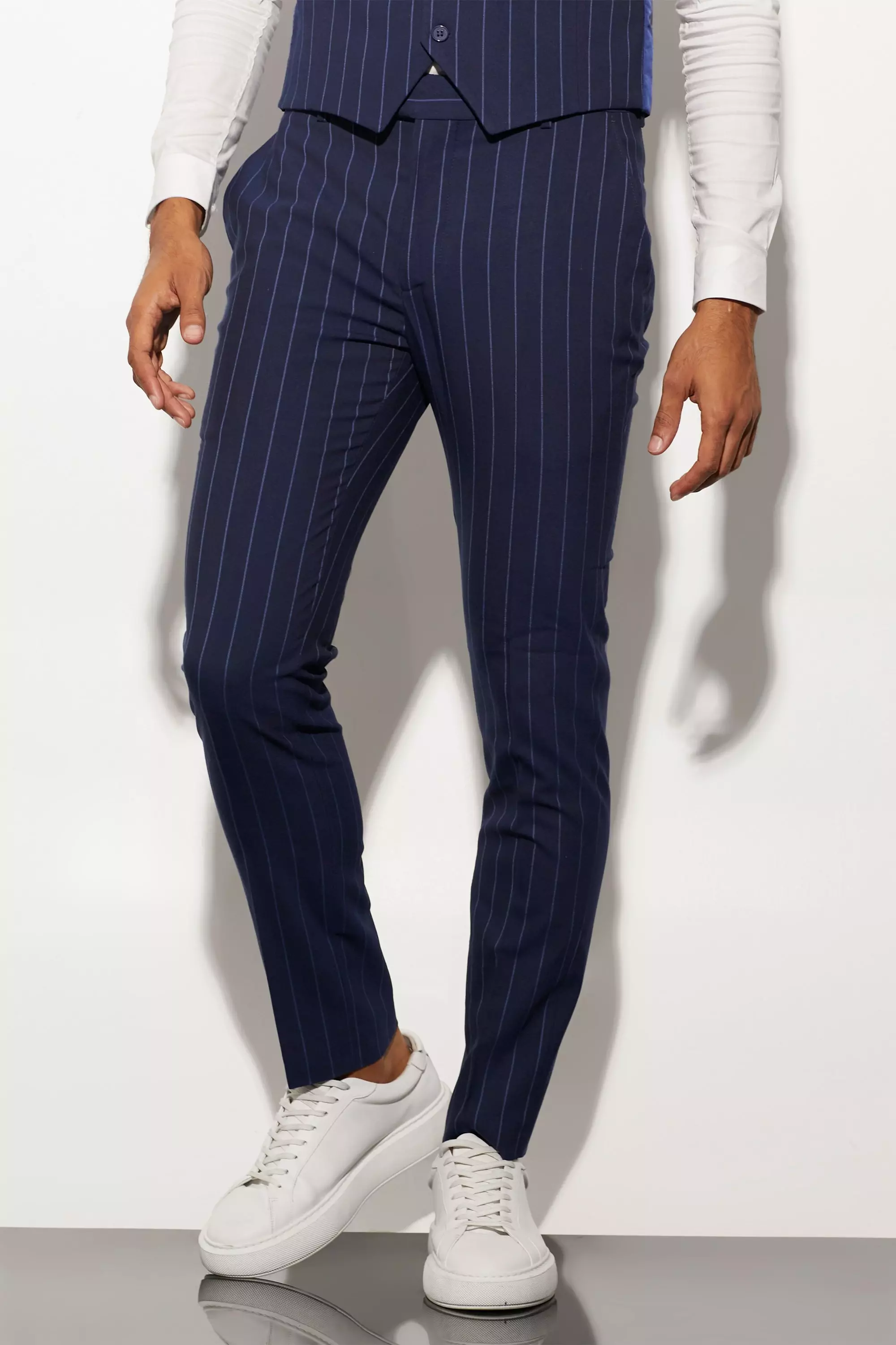 Mens pinstripe skinny trousers online