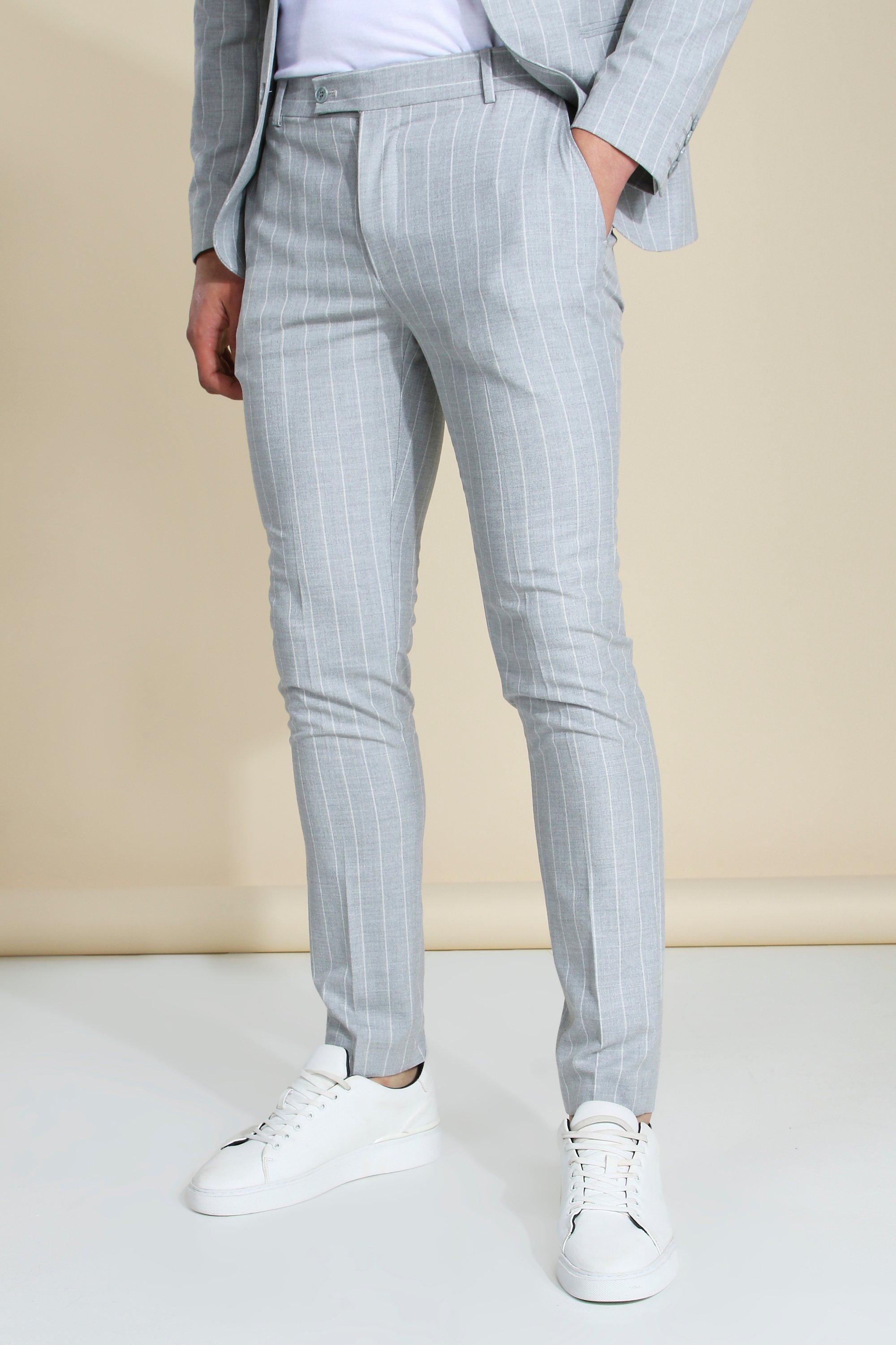 Boohooman cropped pinstripe on sale trousers in grey