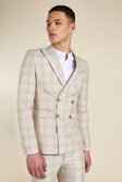 Stone Super Skinny Check Double Breasted Jacket