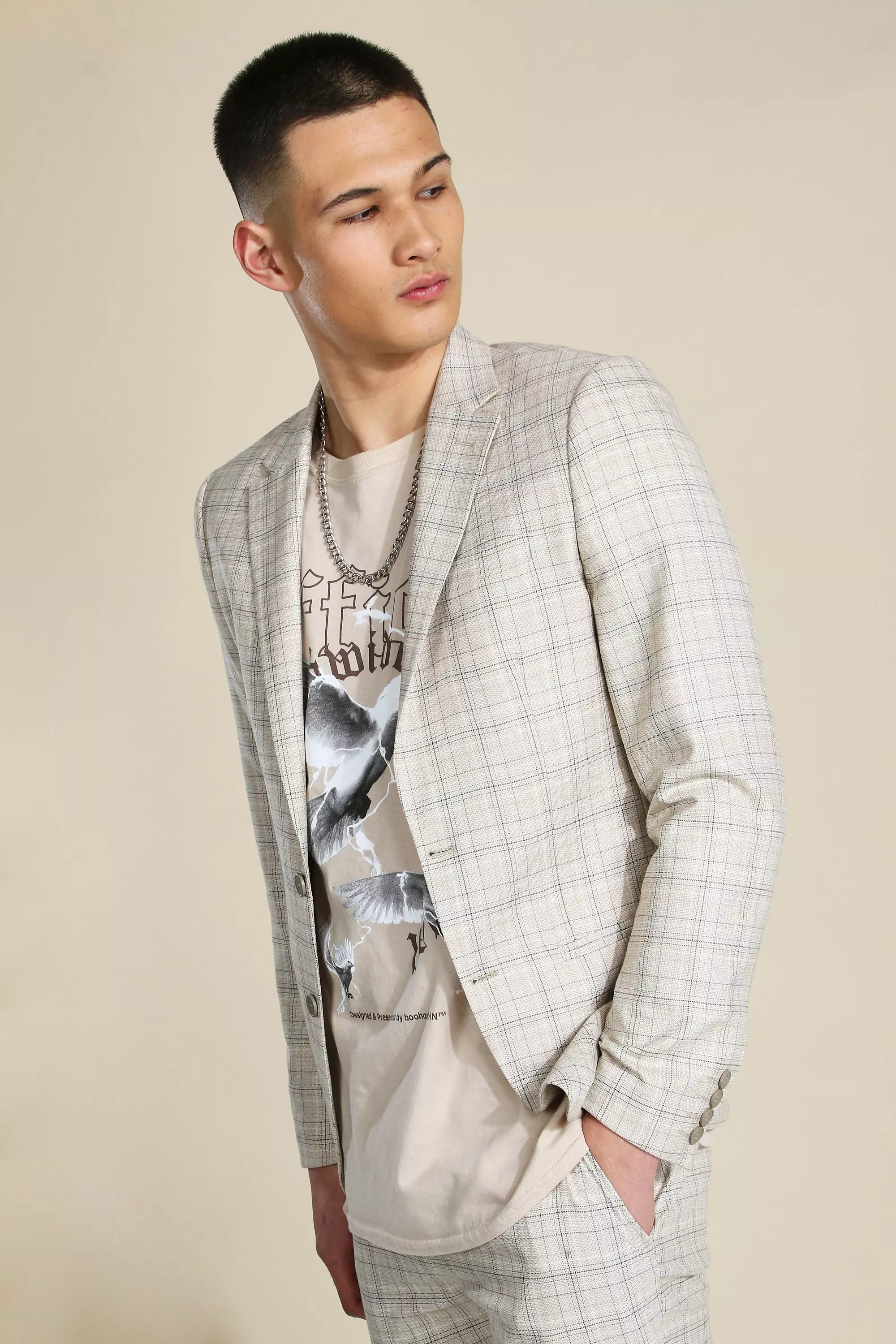 Stone hot sale checked blazer