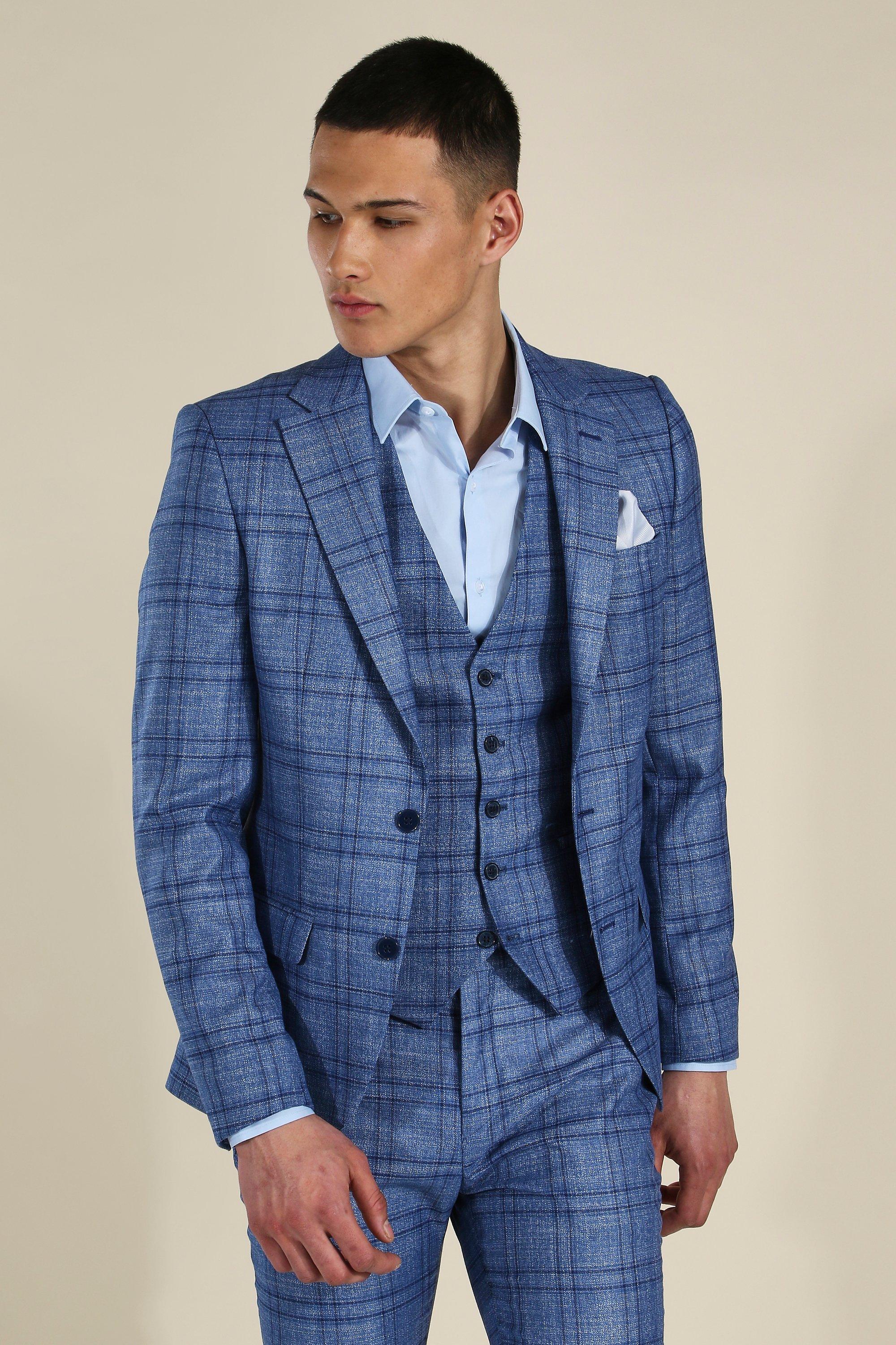 Skinny Blue Check Single Breasted Jacket