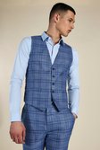 Blue Skinny Check Double Breasted Waistcoat