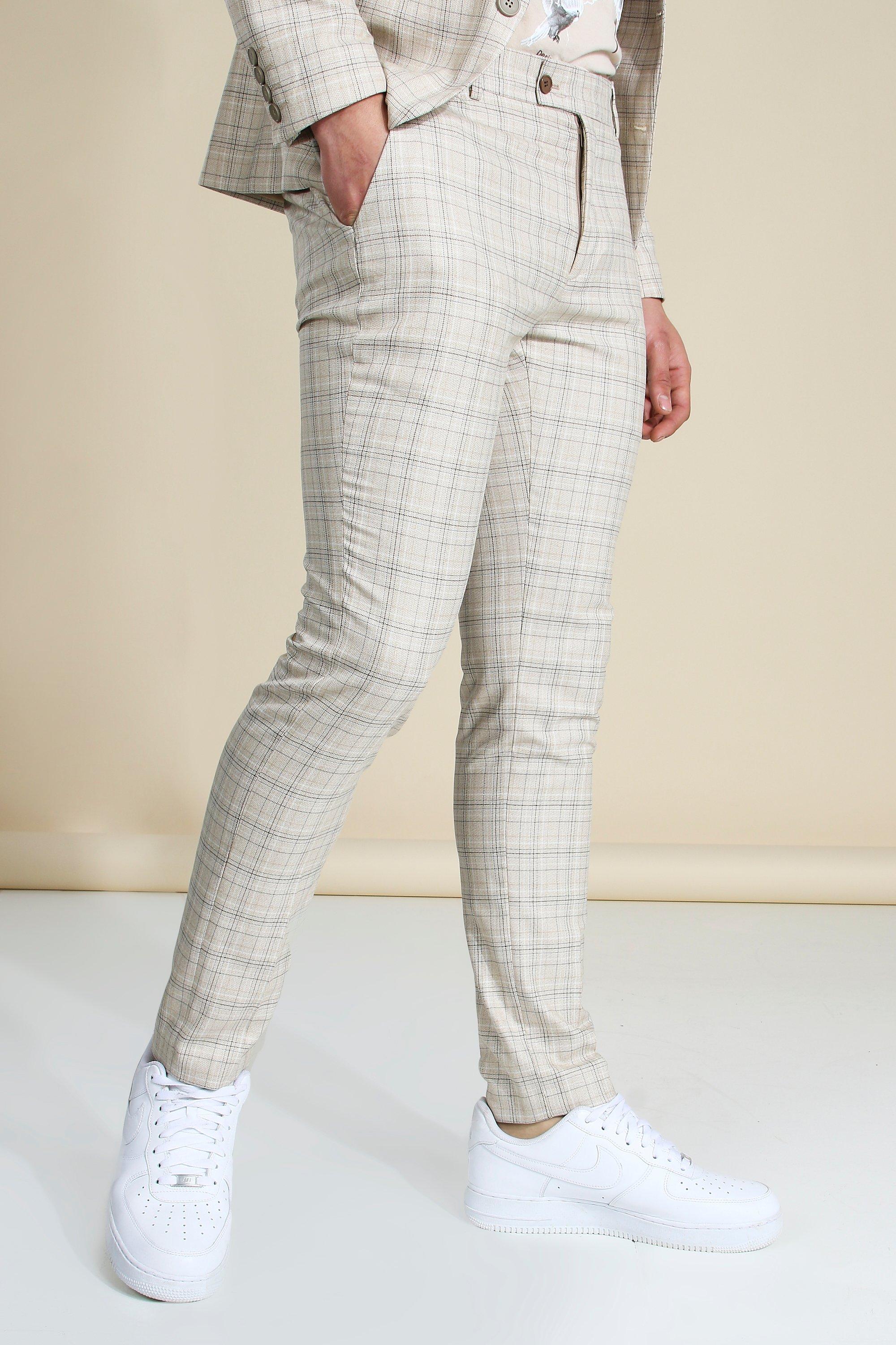 Skinny Stone Check Suit Trousers