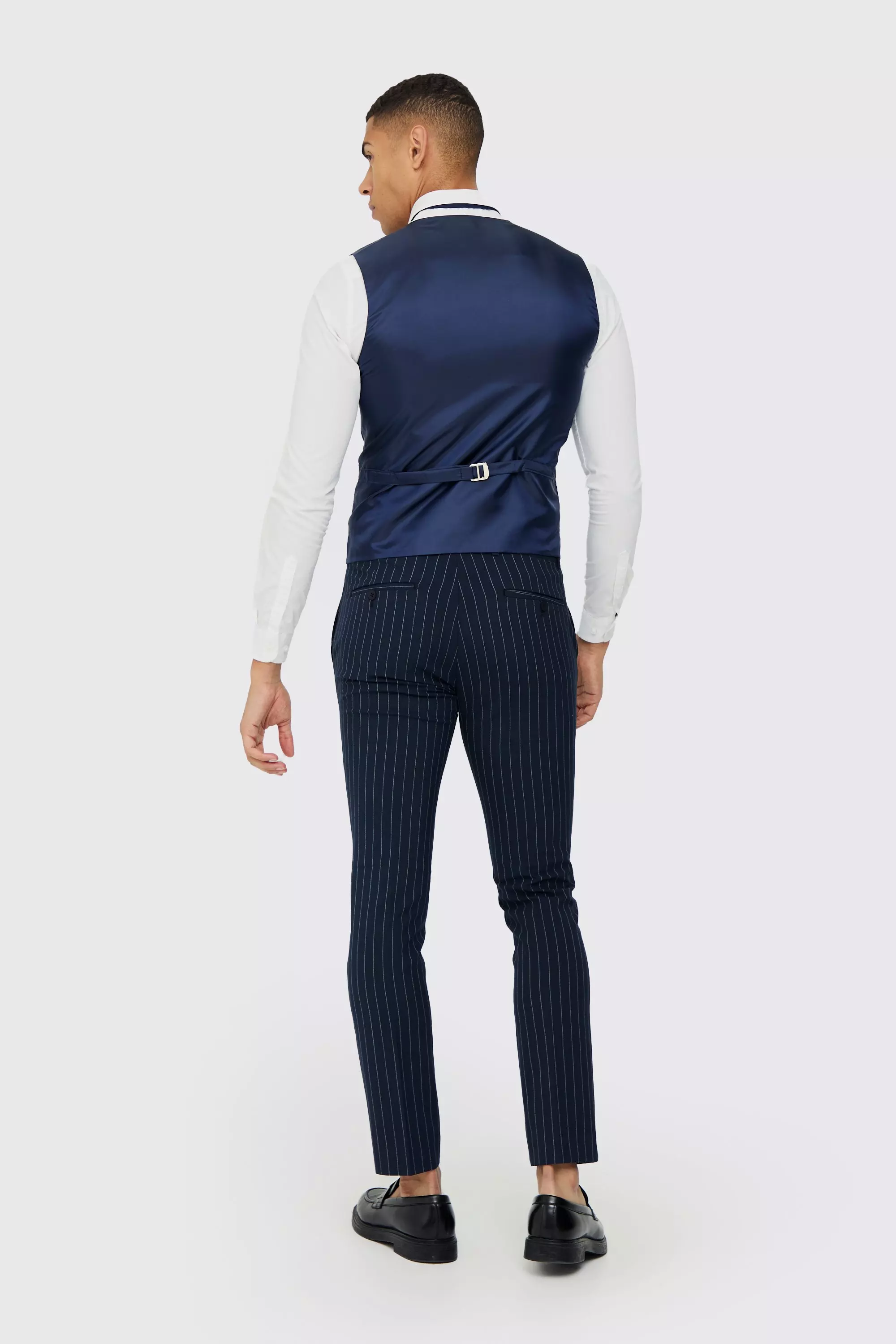 Skinny Navy Pinstripe Waistcoat alternative image