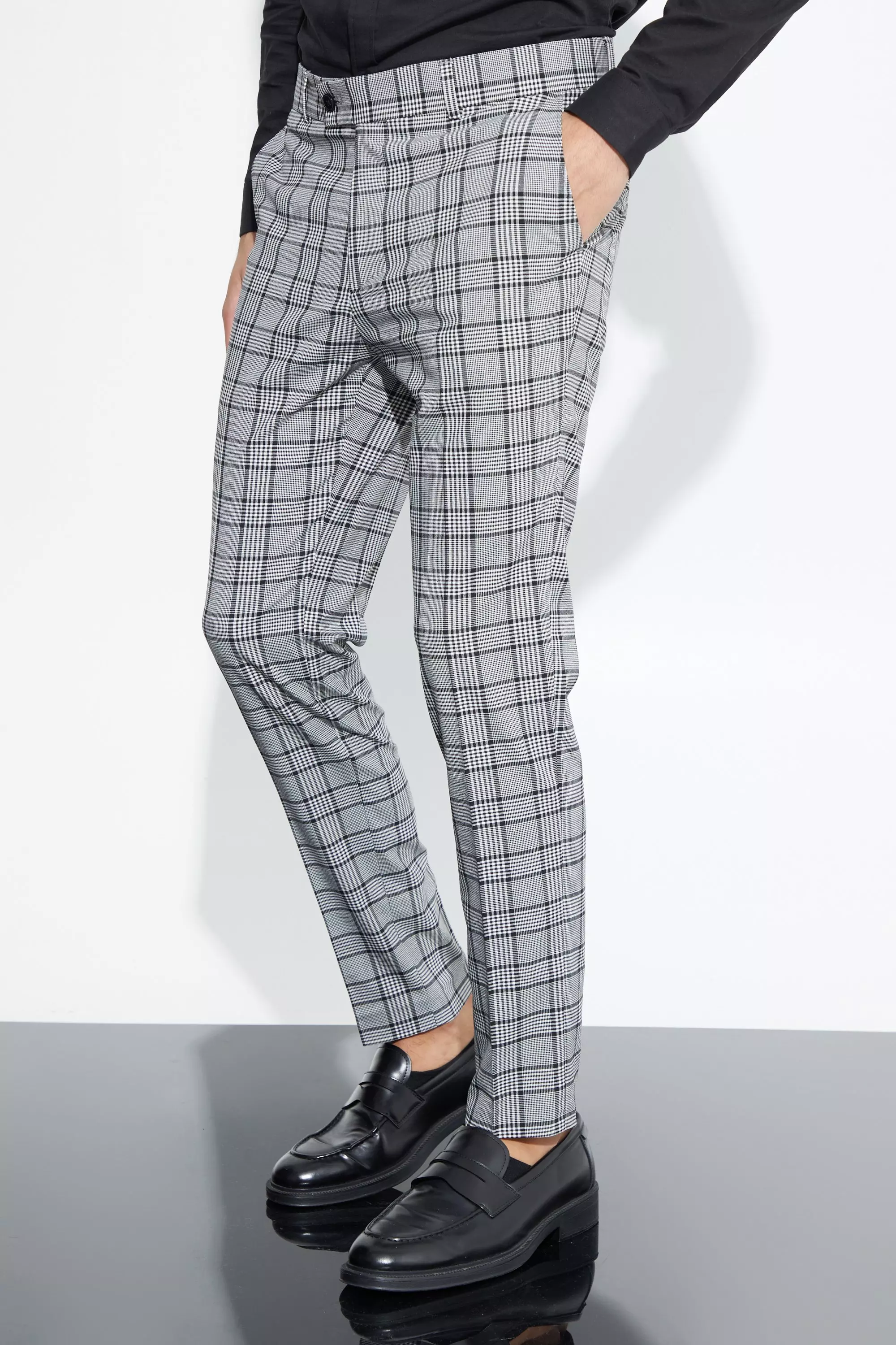 Super Skinny Black Check Crop Pants Black