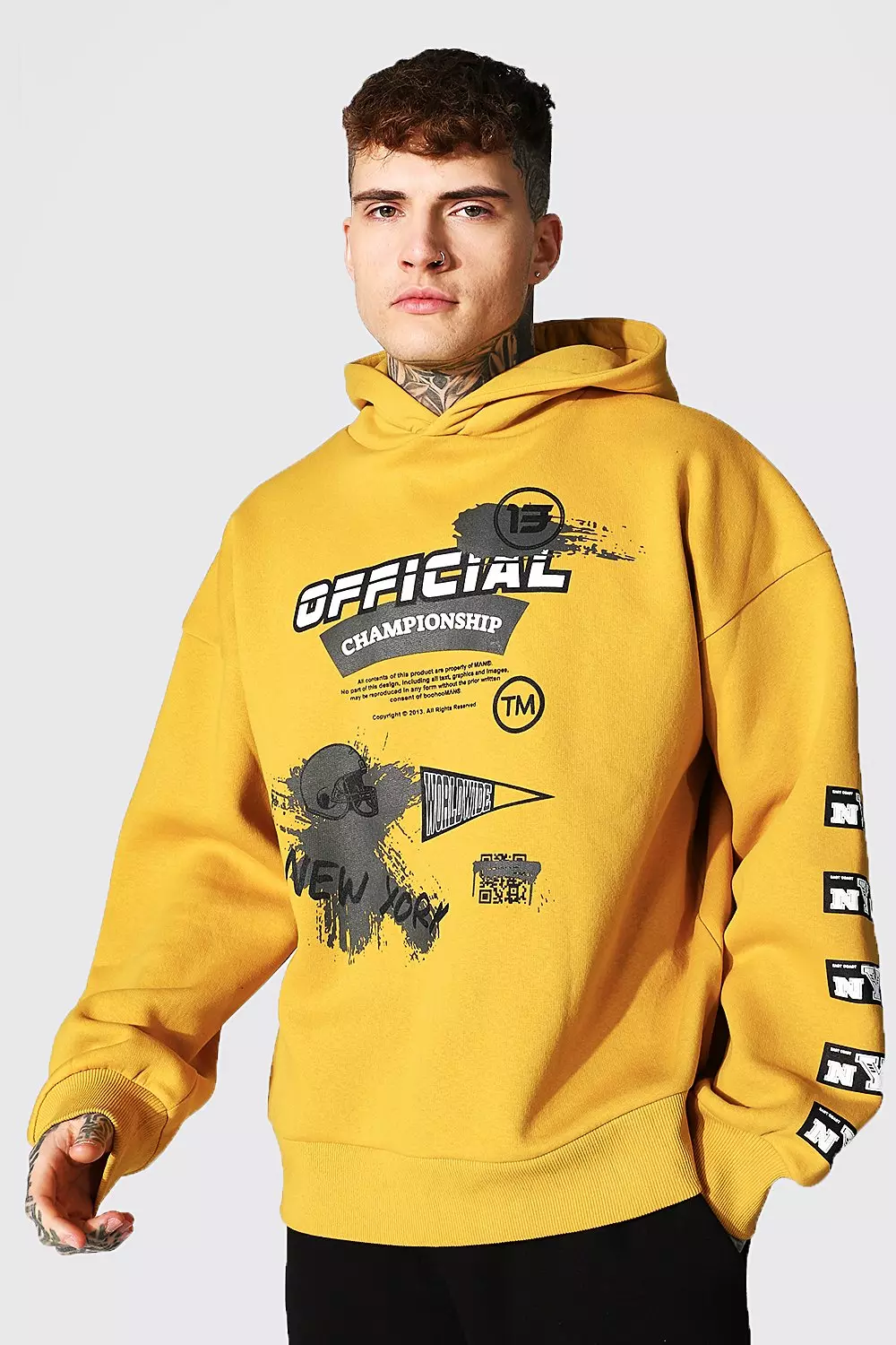 Boohooman yellow hoodie hotsell