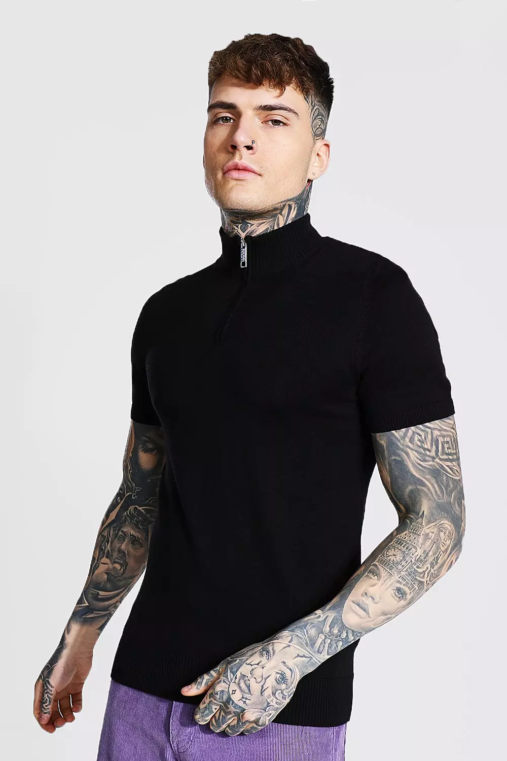 Black short sleeve polo neck top online