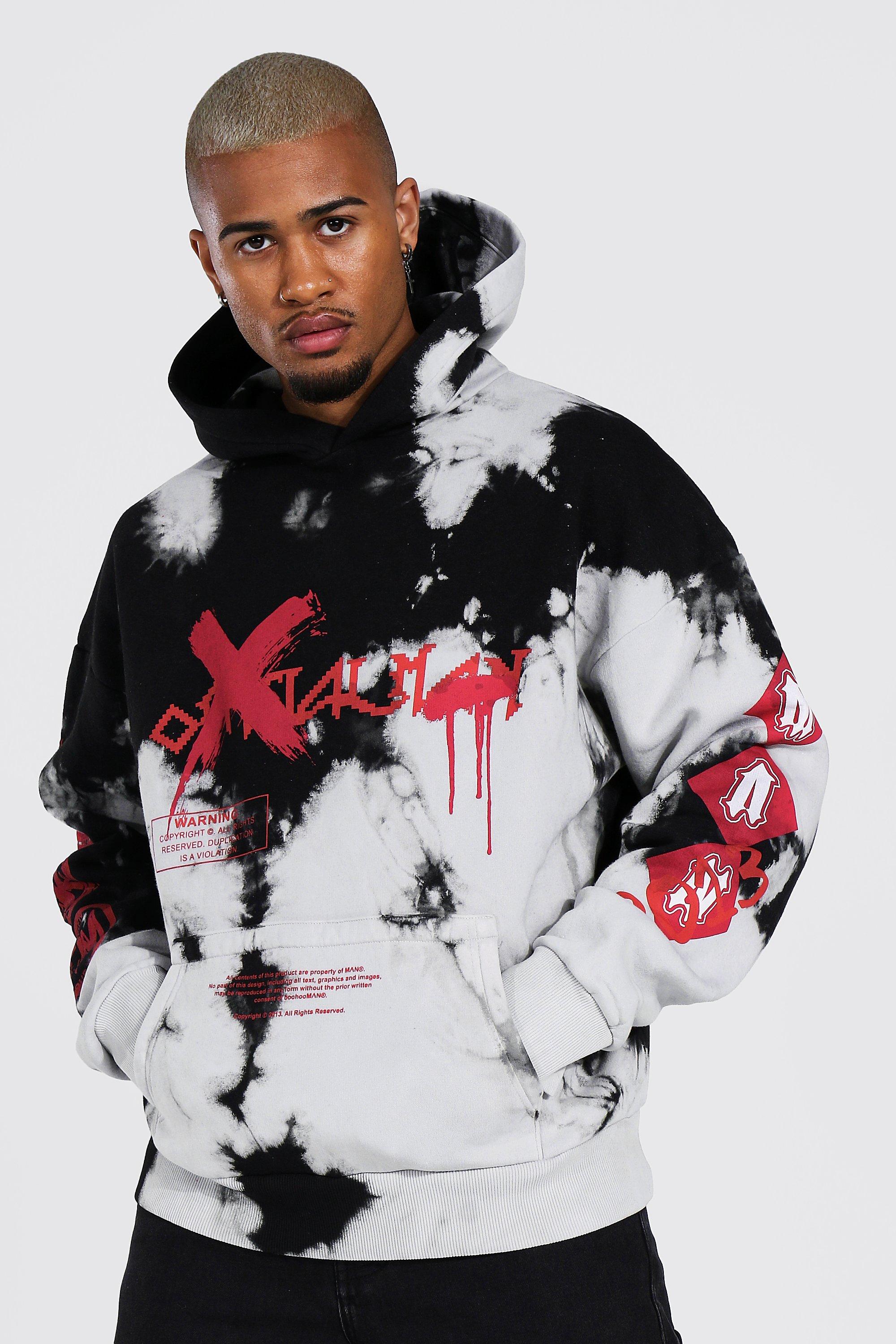 Oversized Official Graffiti Tie Dye Hoodie boohooMAN USA