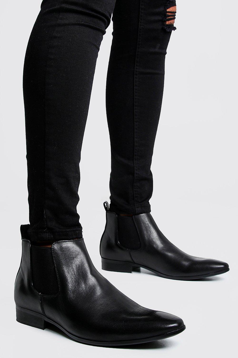 black leather look chelsea boots