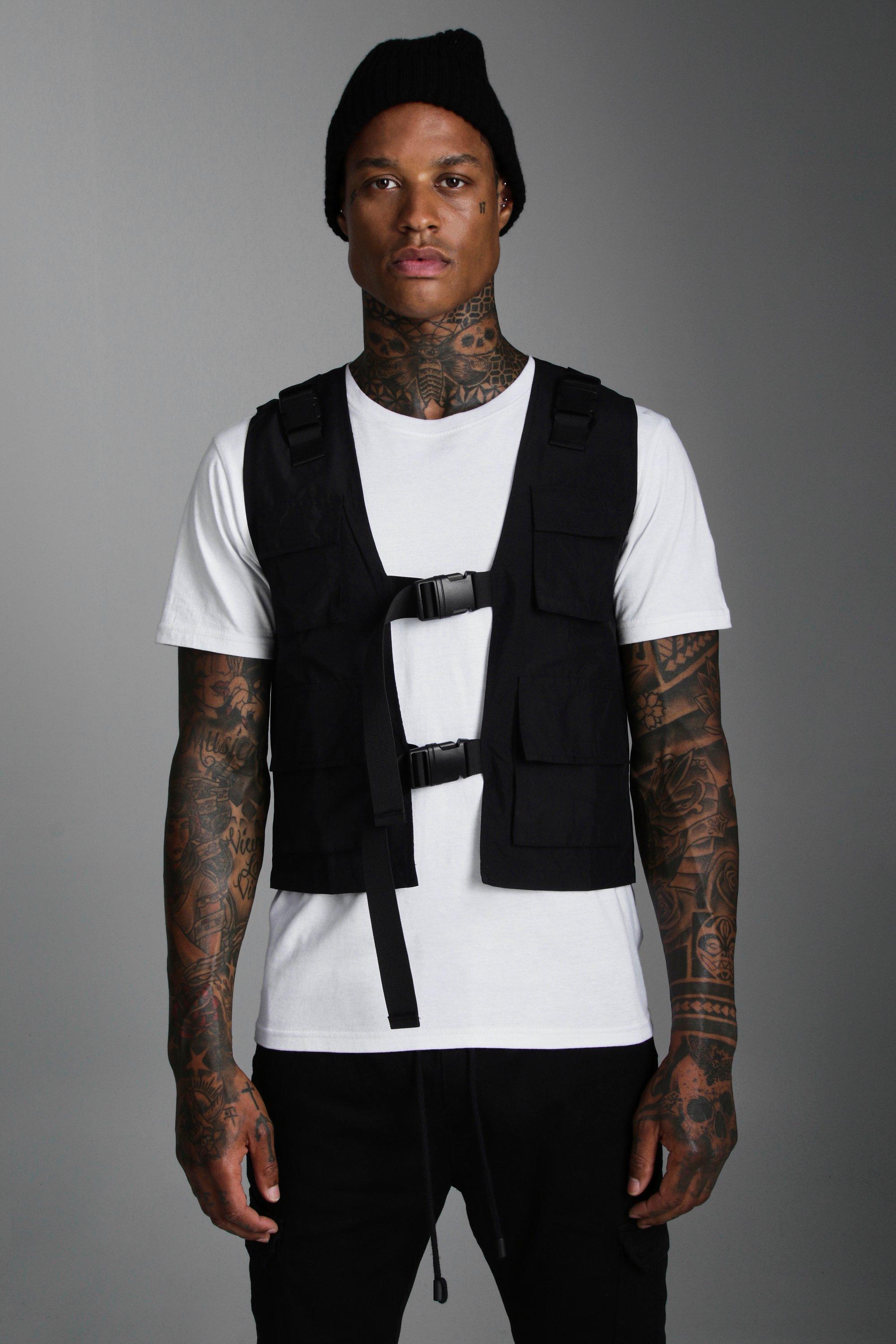 Nylon Utility Vest With Buckles | boohooMAN