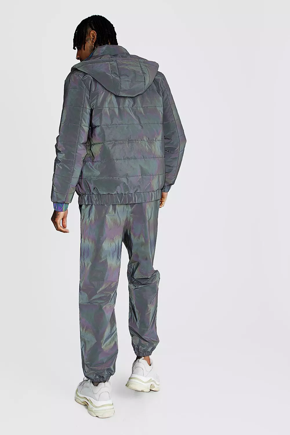 Reflective iridescent puffer jacket mens sales