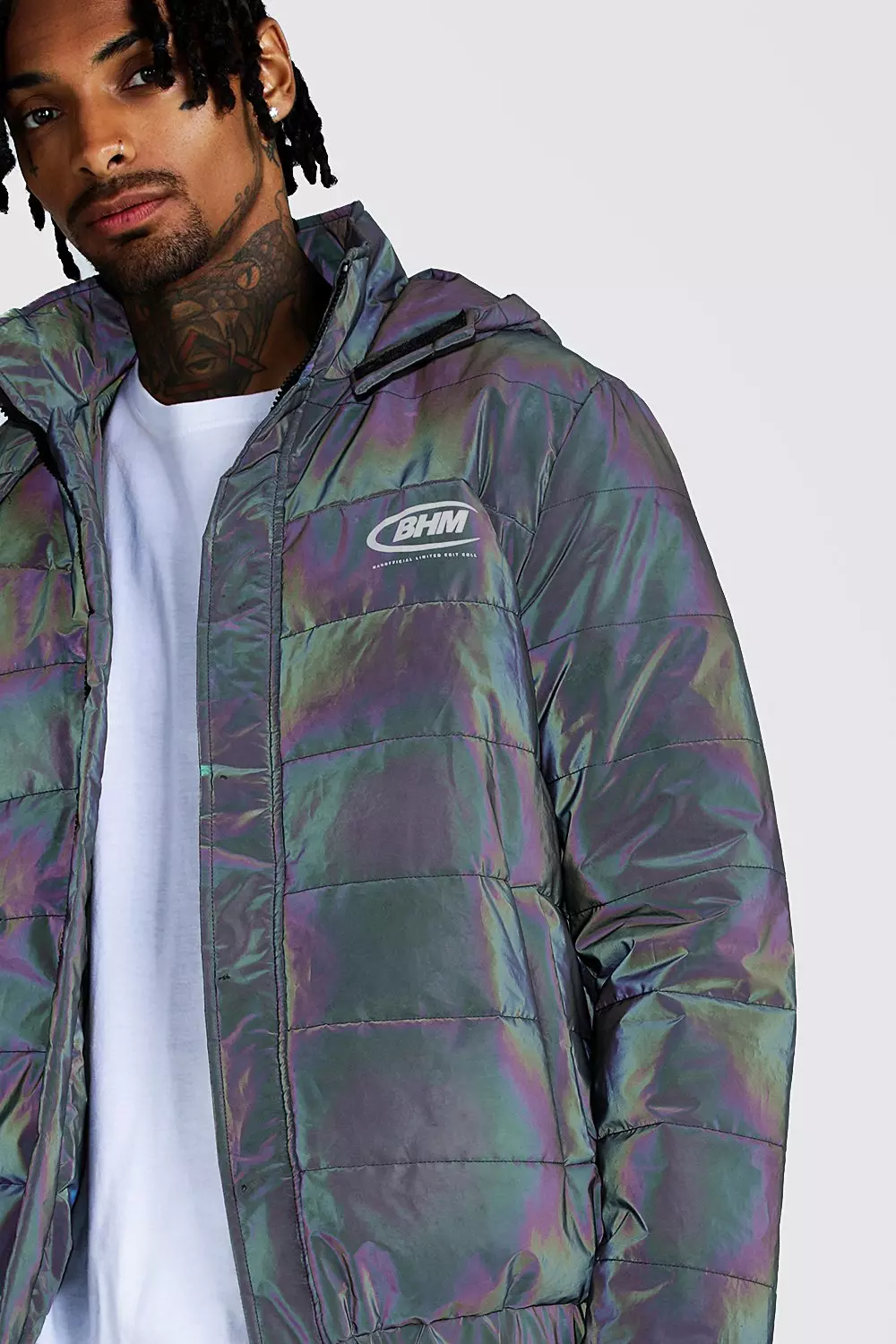 MAN Rainbow Reflective Puffer Coat boohooMAN