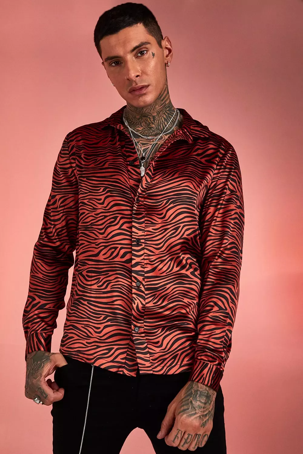 Tiger print dress shirt top