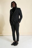 Skinny-Fit Anzugjacke mit breiten Streifen, Schwarz