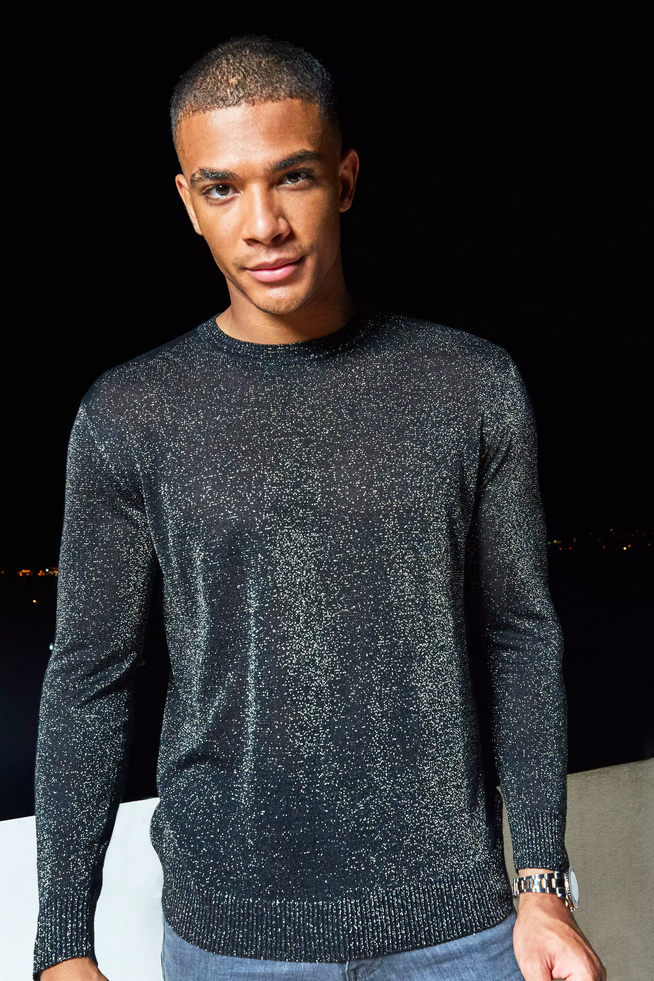 Metallic Knitted Jumper boohooMAN UK