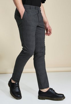 Mens Checked Trousers | Grey & Skinny Fit | boohooMAN UK