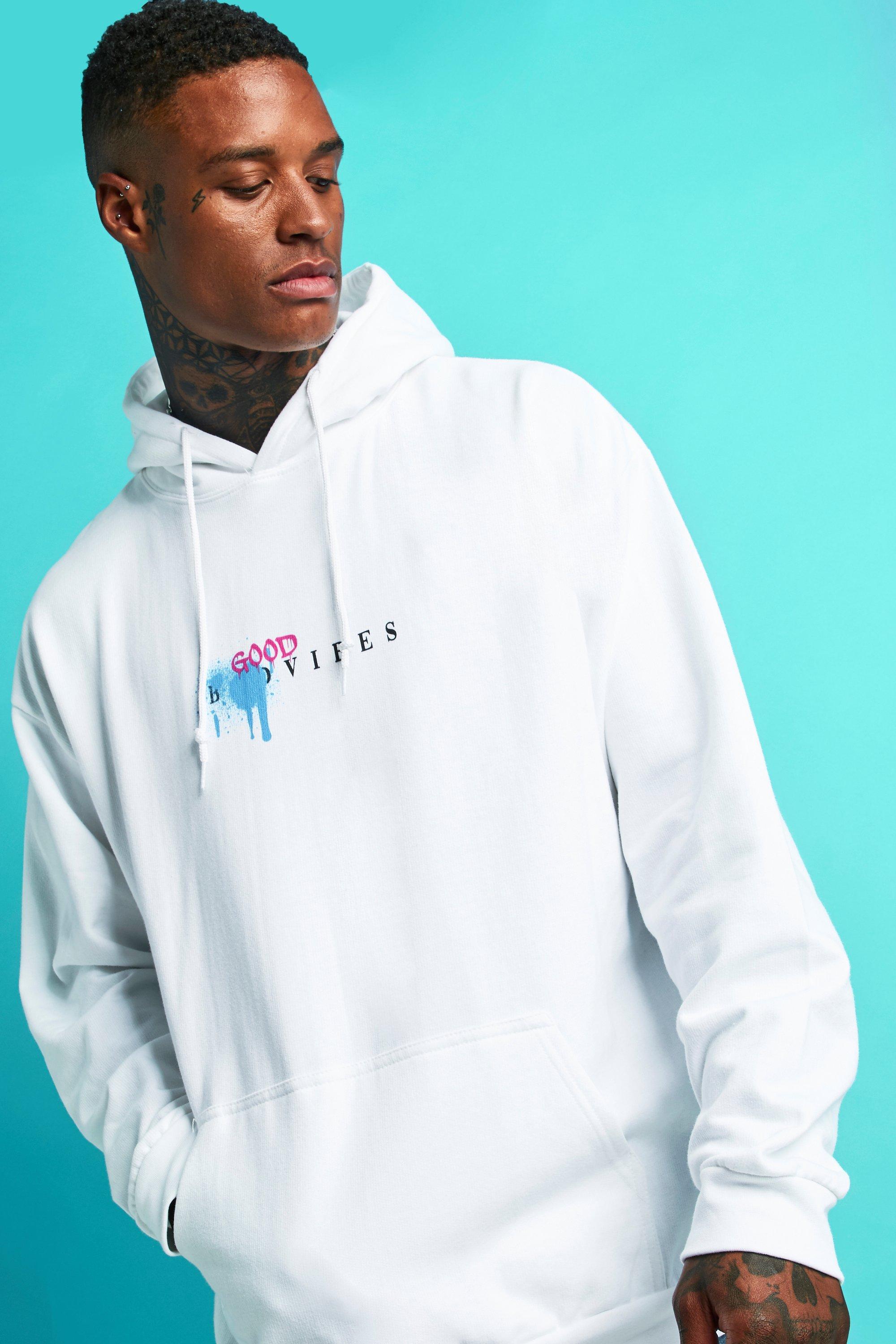 boohooman hoodie with man print in white