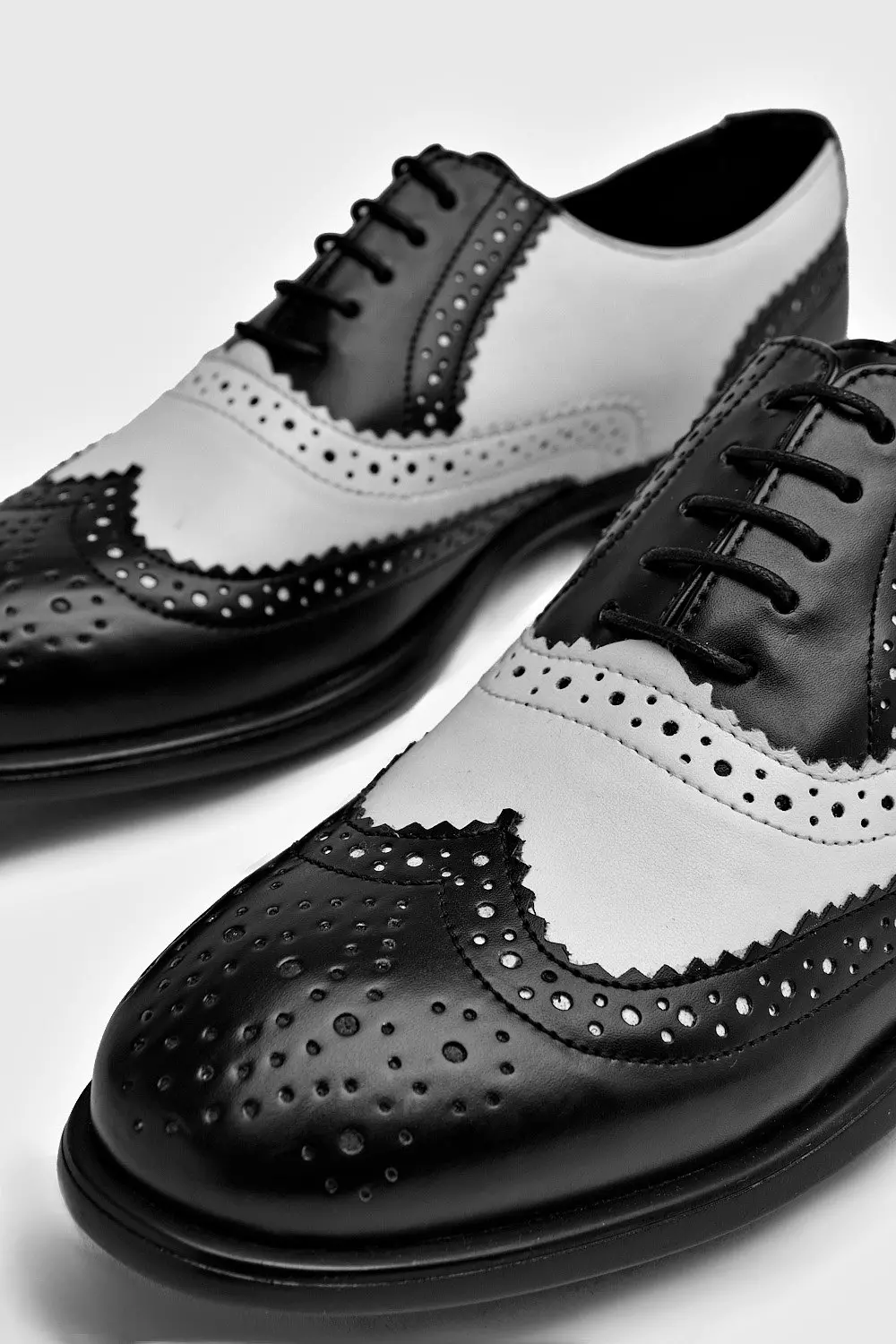 Black and white brogue shoes clearance