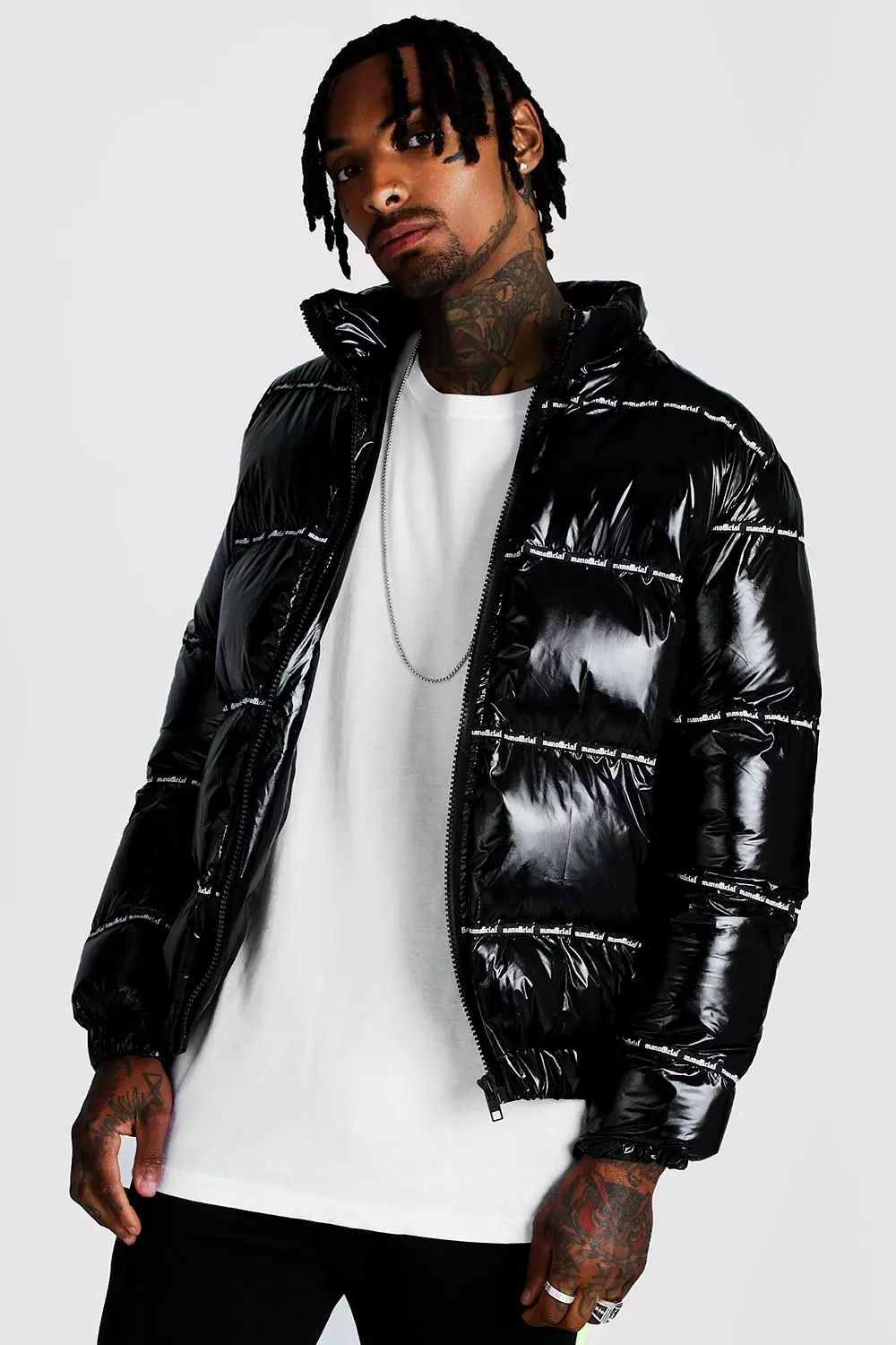 MAN Official High Shine Puffer Coat boohooMAN UK